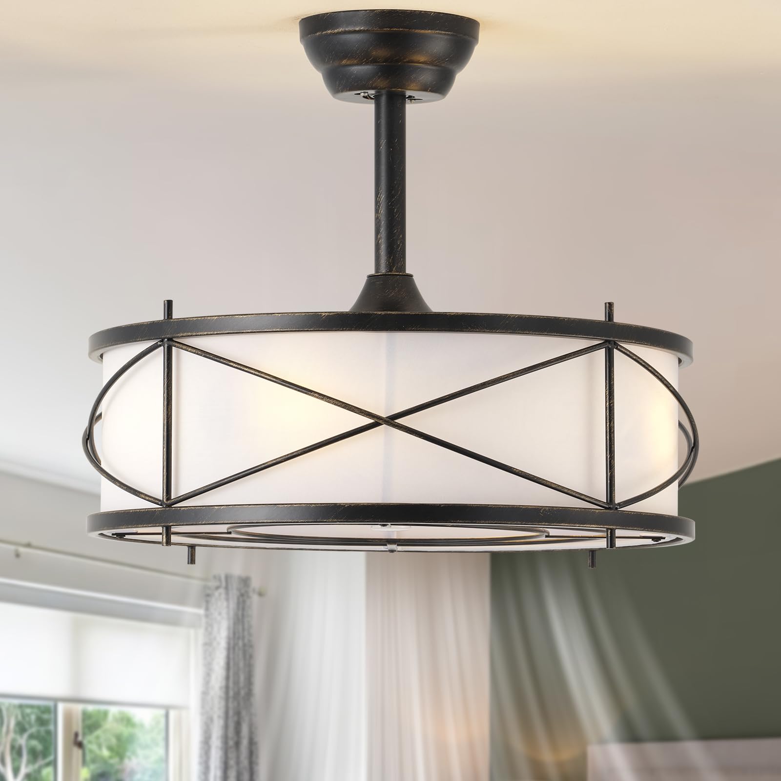 Bexilyny Farmhouse Rustic Fandelier Ceiling Fan with Light, 20 Black Chandelier Ceiling Fans with Lights and Remote with 6 Speed