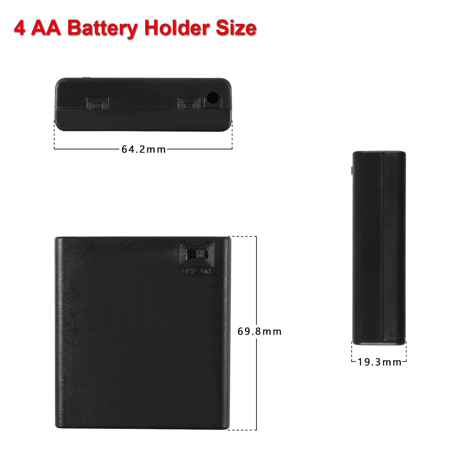 5Pcs 4 Aa Battery Holder With Cover And Switch, 4X 1.5V Aa Battery Holder Case With Wires And On/Off Switch, 6V Aa Battery Holder With Switch