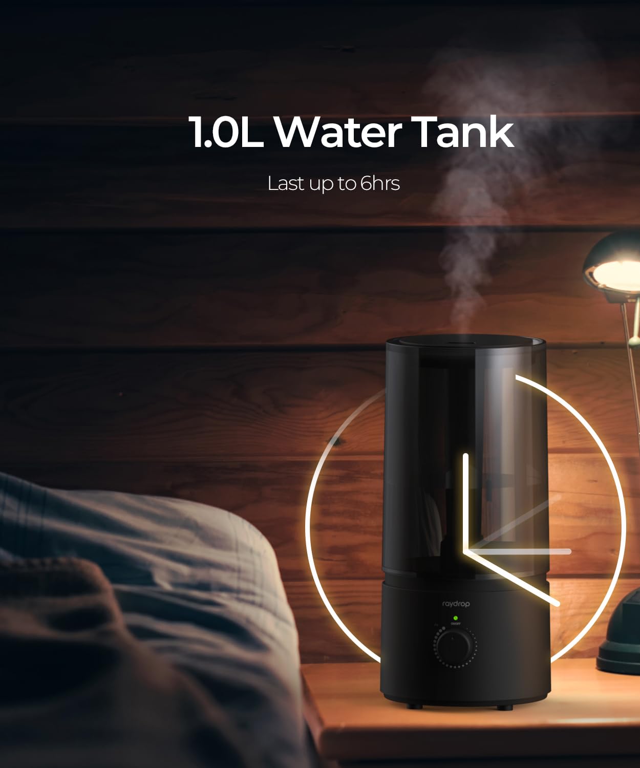 Humidifiers For Bedroom, Raydrop Cool Mist Humidifiers For Babies, 1.0L Quiet Ultrasonic Humidifier, Space Saving, Filterless, A