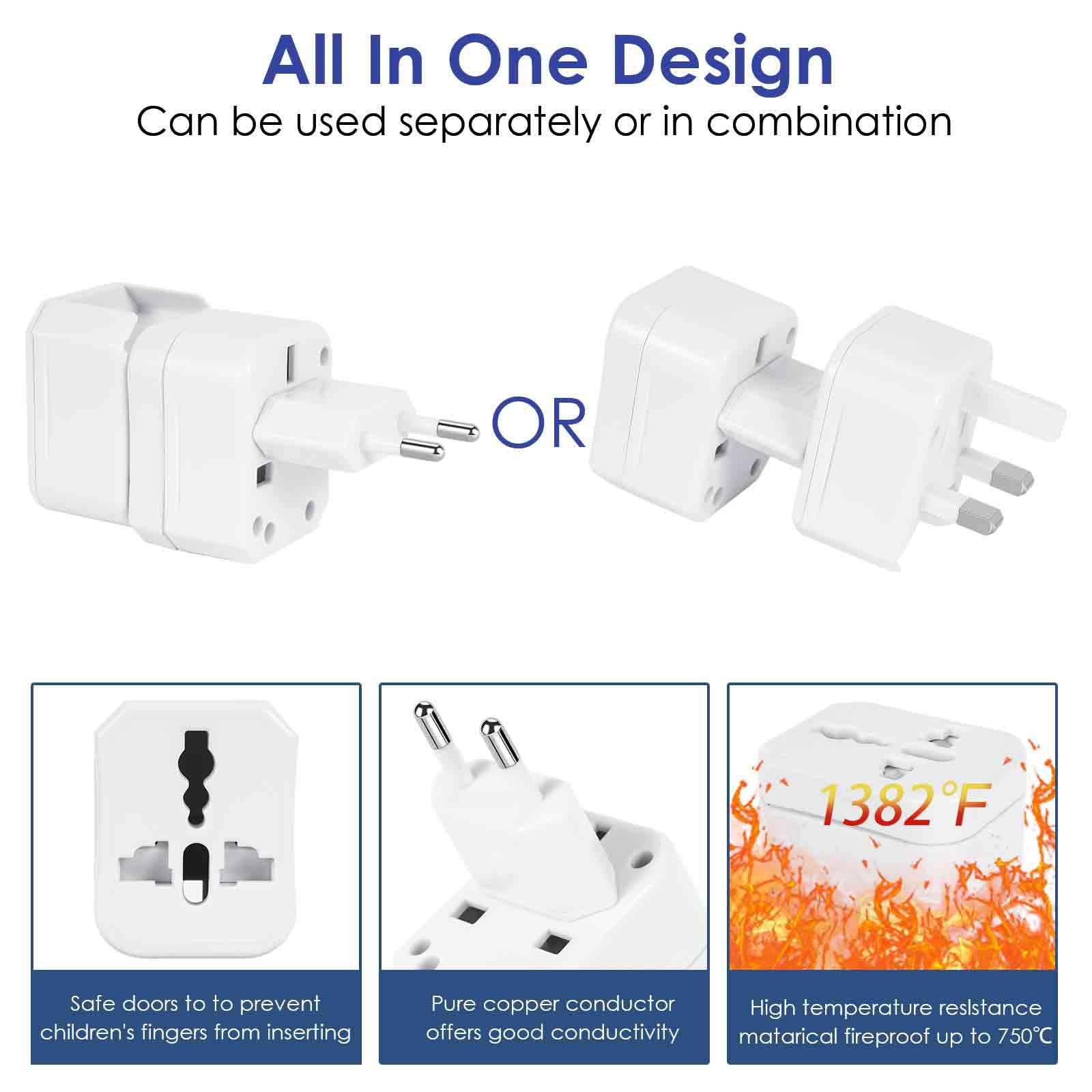 Brillirare 2 Pack Travel Plug Adapter International, Universal Power Adapter Worldwide, All In One Travel Essentials Perfect For