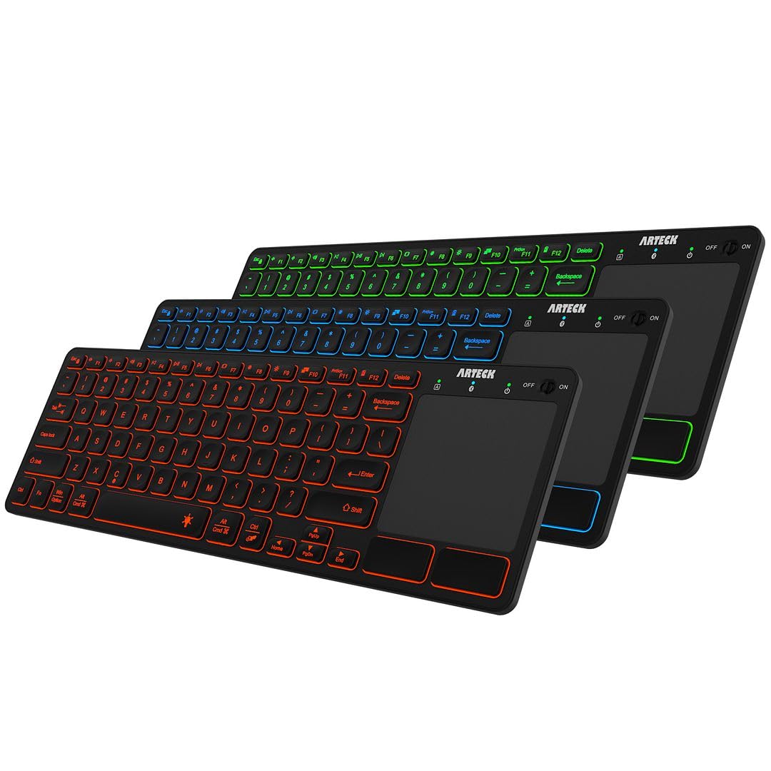 Arteck Universal Backlit 7 Colors Bluetooth Touch Tv Keyboard With Easy Media Control And Build In Touchpad For Tv Connected Com