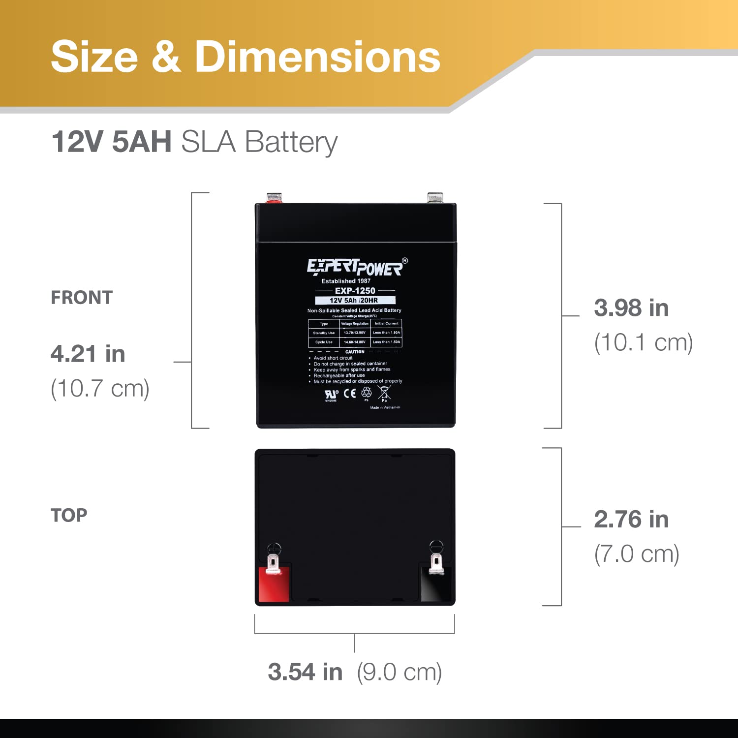 Expertpower Exp1250 12V 5Ah Home Alarm Battery With F1 Terminals