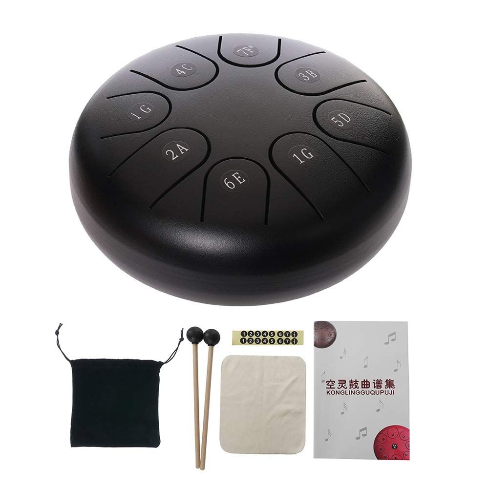 Akaddy Tongue Drum 6 Inch 8 Notes Tone Percussion Hand Pan Ethereal Drum (Black)