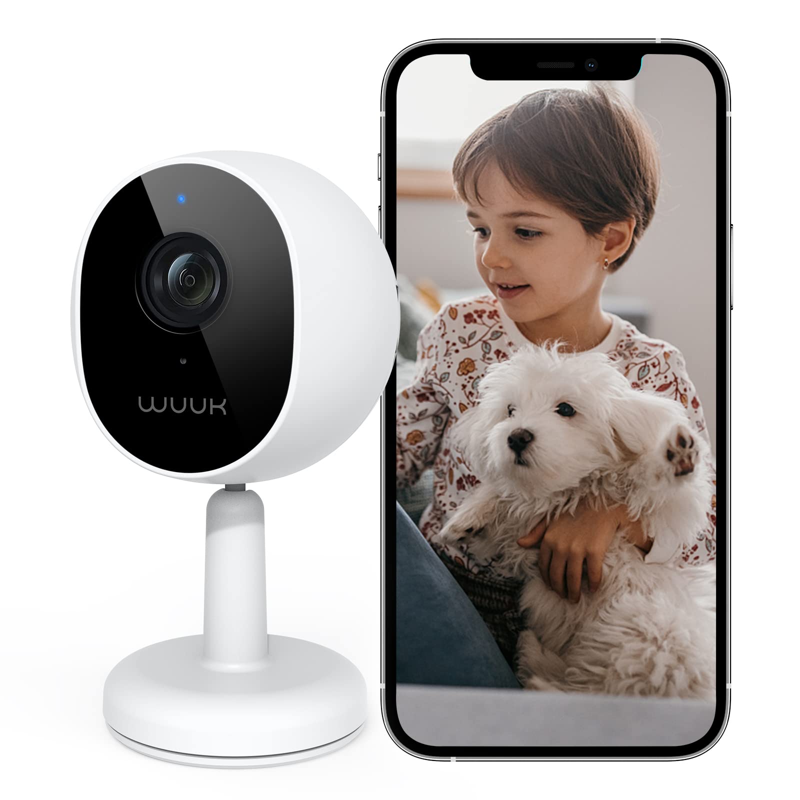 WUUK 4MP Indoor Security Camera, WiFi Camera Indoor Baby Monitor, Pet Camera w/Motion & Human Detection, Night Vision, 24/7 Live