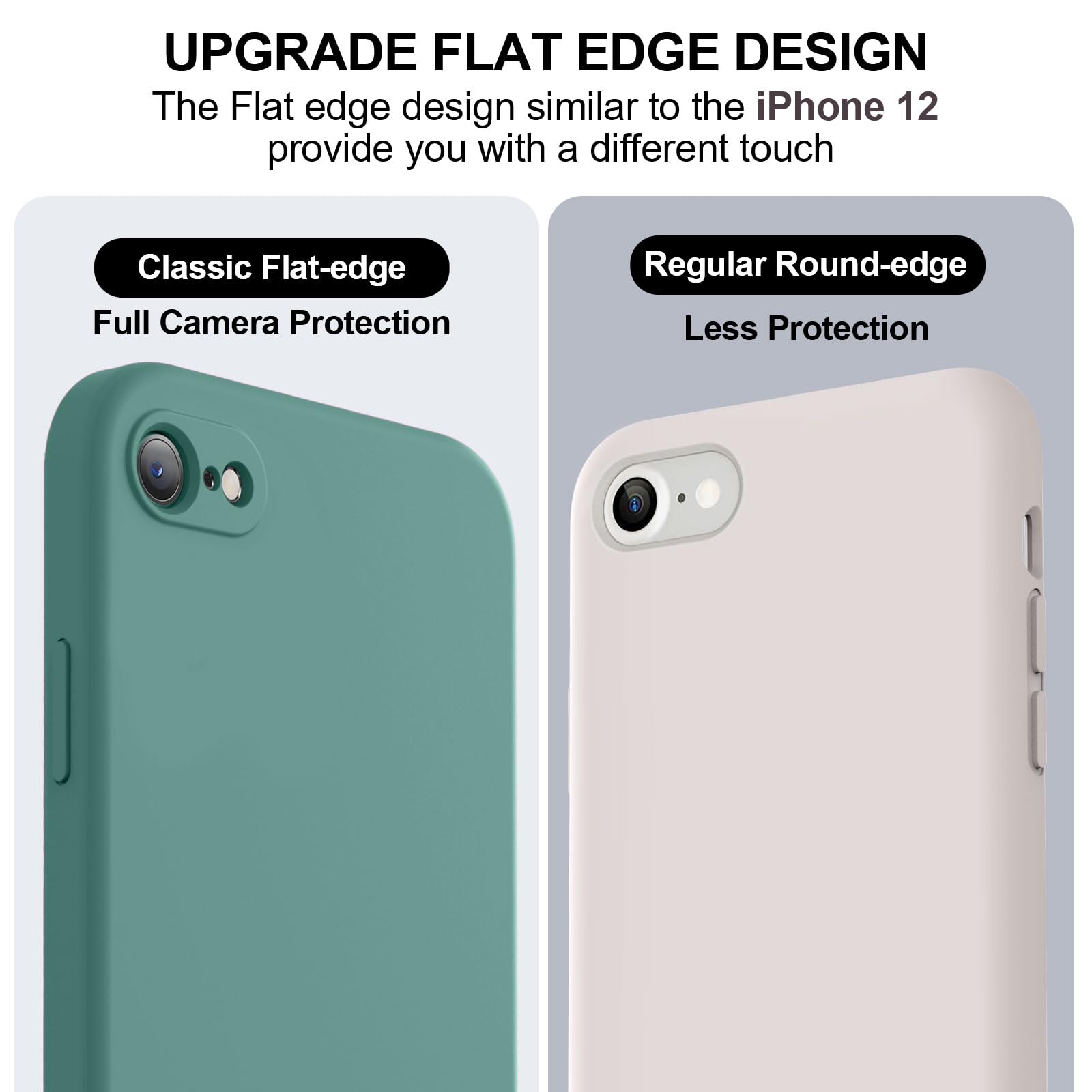 Vooii For Iphone Se Case 2022/3Rd/2020,Iphone 8/7 Case, Upgraded Liquid Silicone With [Flat Edges] [Camera Protection] [Soft Ant