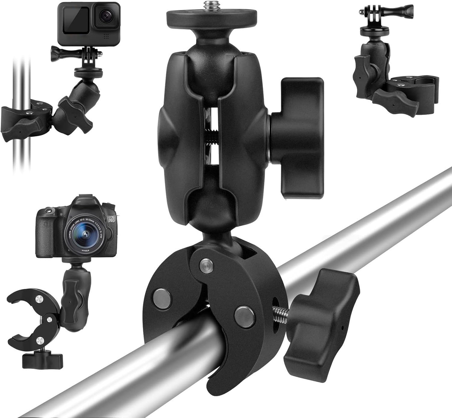 Taisioner Super Camera Clamp Mount 3.6' Socket Arm 360�Ball Head Magic Arm 1/4' Thread For Canon Nikon/Digital Camera/Dslr/Gopro/Insta360/Led Light(Gopro Adapter,Phone Holder)