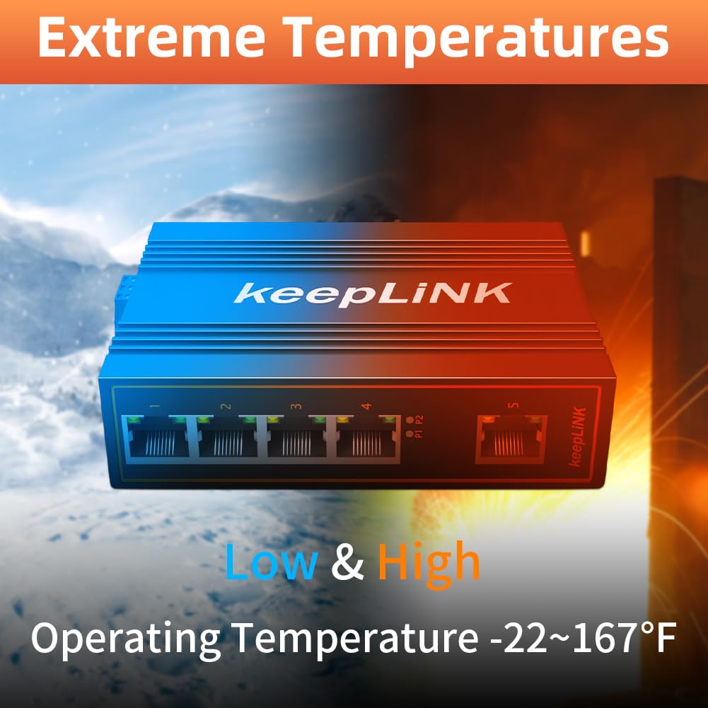 Keeplink 5 Port Gigabit Industrial Poe Switch Unmanaged, 125W Ethernet Din Rail Switch, Ip40 Operating Temperature Range Of  30