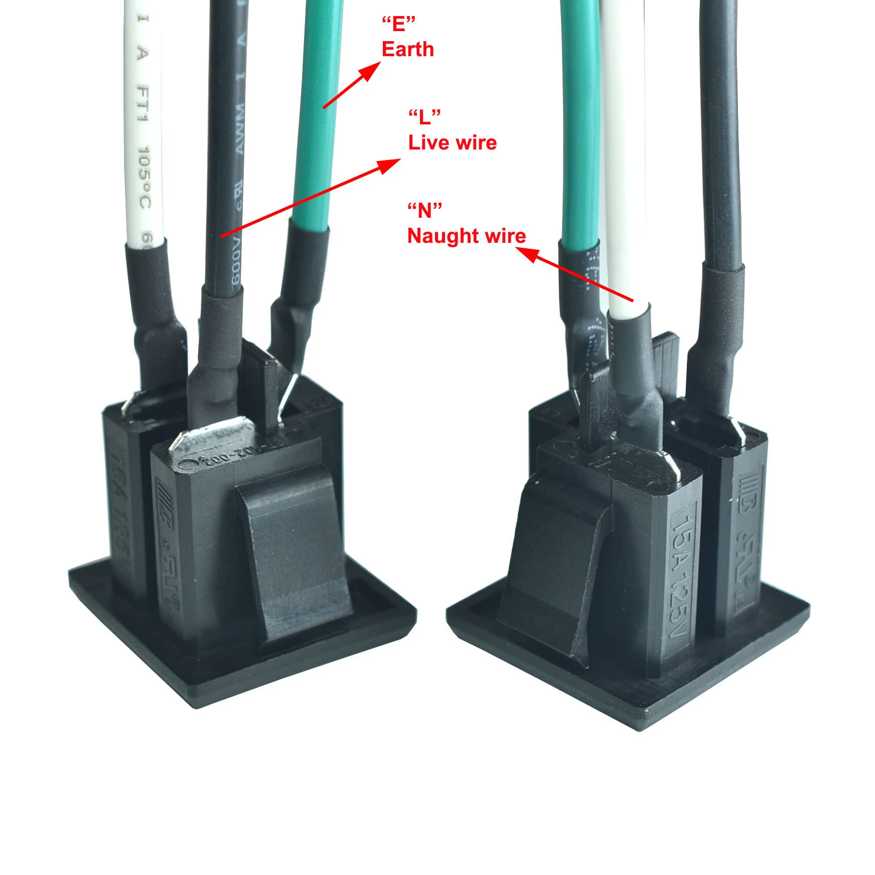 2Pcs 15A 125V Ac Panel Mount Outlet Industrial Plug Female Connectors Adapter With 14Awg Connection Line,3 Pins Us Power Socket