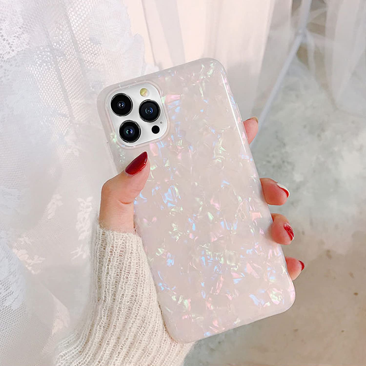 J.West Case For Iphone 13 Pro Case 6.1 Inch,Sparkle Opal Glitter Translucent Clear Soft Tpu Slim Fit Protective Phone Cover Case