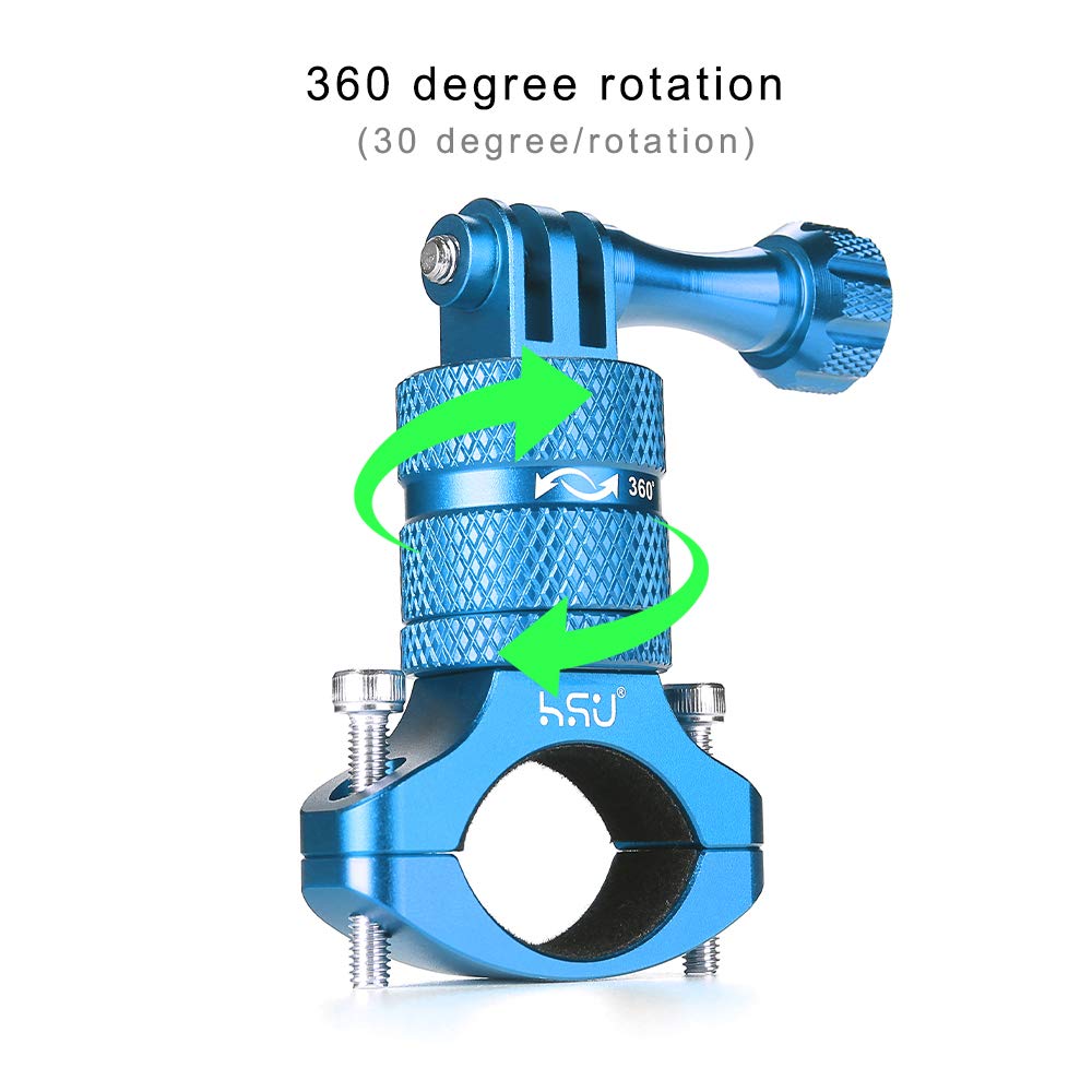 Hsu Aluminum Bike Bicycle Handlebar Mount For Gopro Hero 13/12/11/10/9/8/7/6/5/4 Session Sjcam Akaso Campark And Other Action Cameras, 360 Degrees Rotary Mountain Bike Rack Mount (Blue)