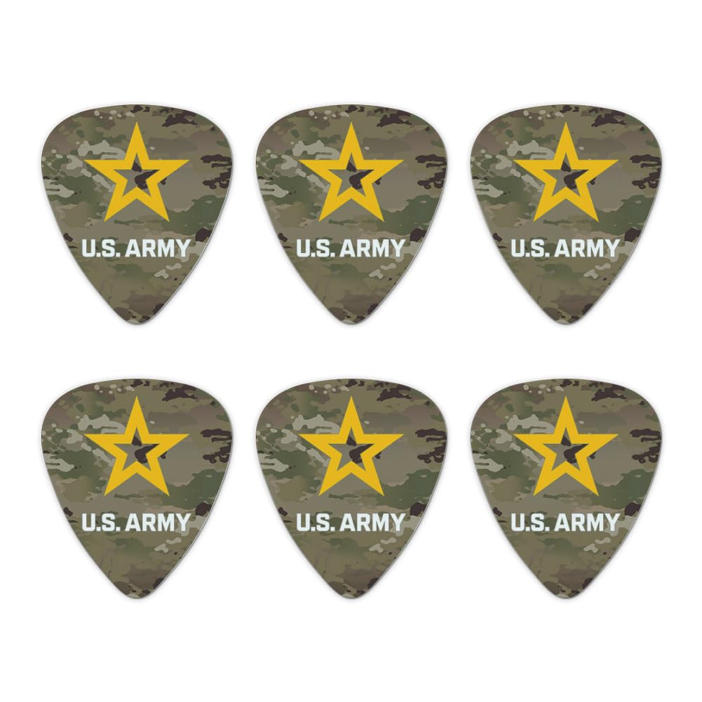U.S. Army Logo On Camo Novelty Guitar Picks Medium Gauge  Set Of 6