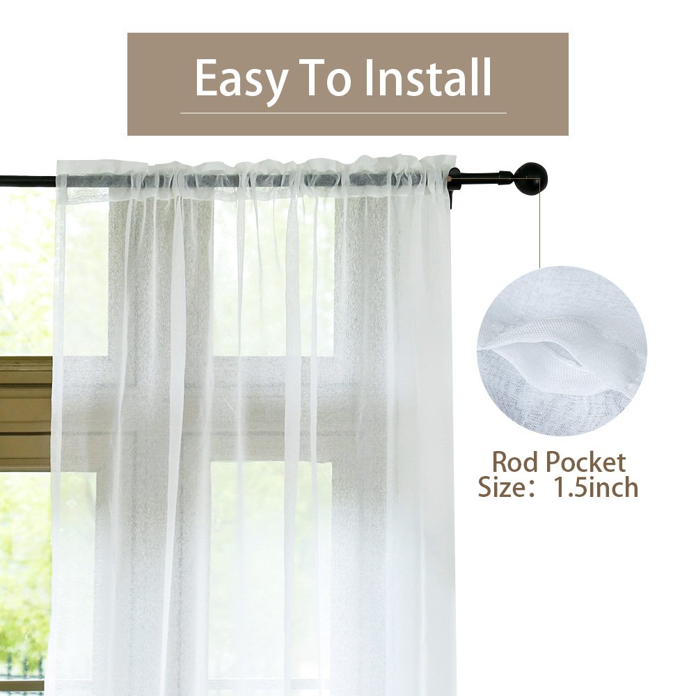Anjee 4 Panels White Sheer Curtains 96 Inches Long Rod Pocket Voile Semi Privacy Protection Translucency Window Drapes For Livin