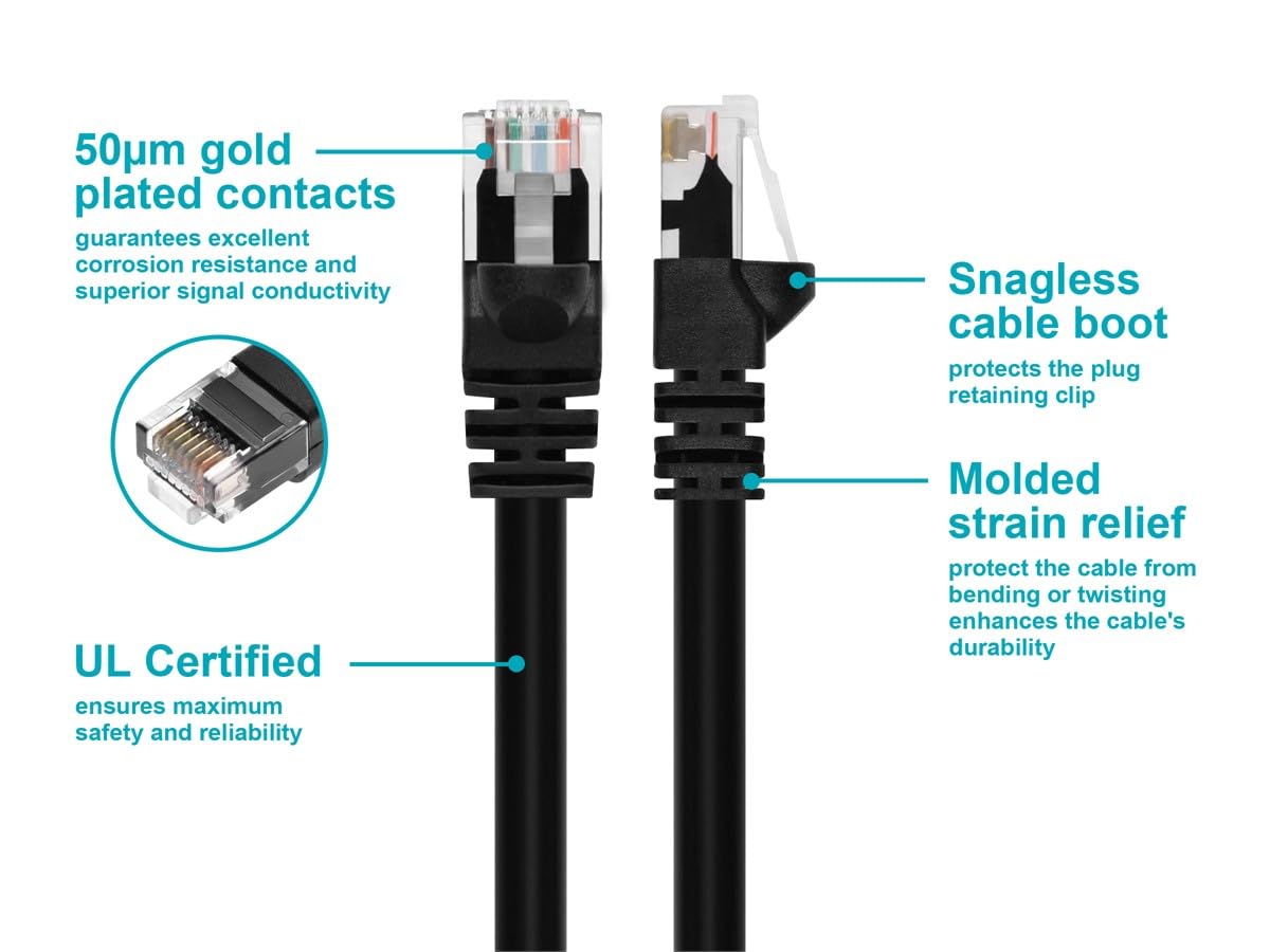 Monoprice Cat6 Ethernet Patch Cable   Snagless Rj45, Fullboot, 24Awg Stranded Pure Bare Copper Wire, 550Mhz, Utp, 14 Feet, Black