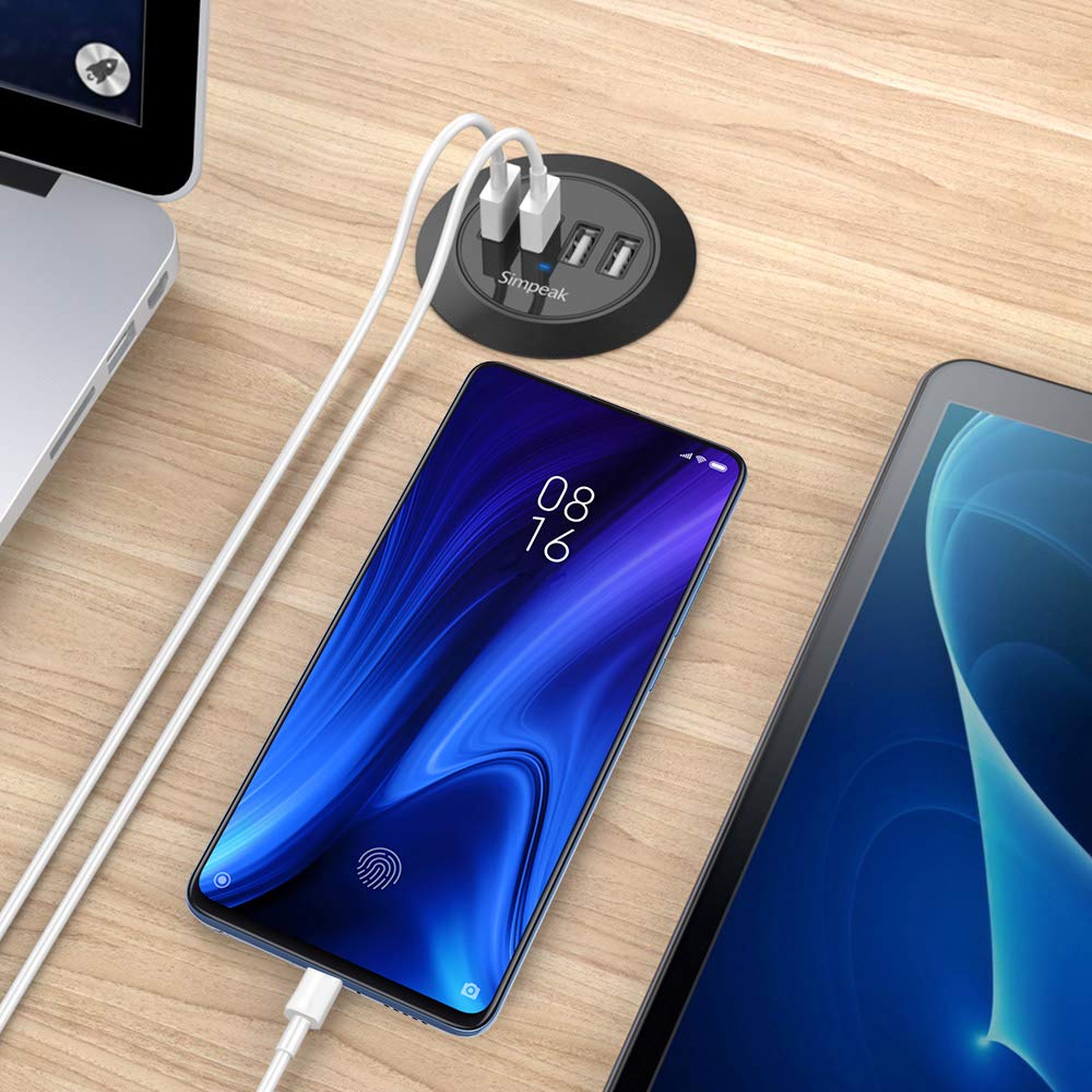 Simpeak 30W 4-Port Usb Desk Charger Desktop Charging Station Mounts On The 2.0/2.4 Grommet Hole With Power Cable (Match 2Pcs Gro