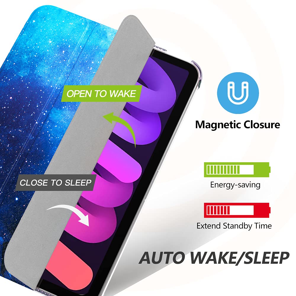 MoKo for iPad Mini 7 (A17 Pro) Case 2024,iPad Mini 6 Case 2021,8.3 inch iPad Mini 7th/6th Generation Case,Slim Lightweight Hard Back Shell Stand Cover for iPad Mini 2024 with Touch ID, Blue Sky Star