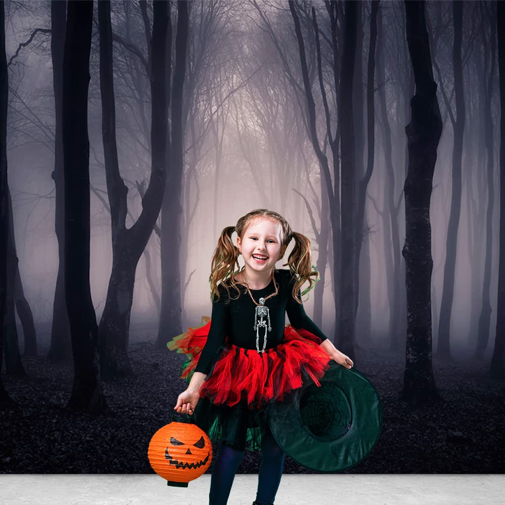 Maqtt 7X5Ft Misty Dark Forest Backdrop For Halloween Party Decoration Scary Halloween Night Photography Backdrop Vampire Witch W