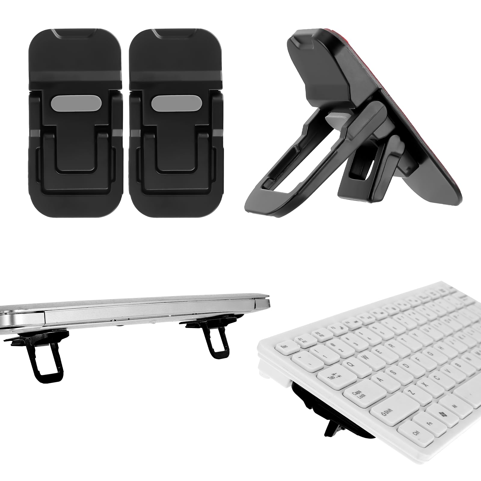 Bewudy 2 Pcs Portable Keyboard Stand, Dual Tilt Angle Adjustment, Foldable Laptop Riser, Self-Adhesive Feet for Most Keyboards (