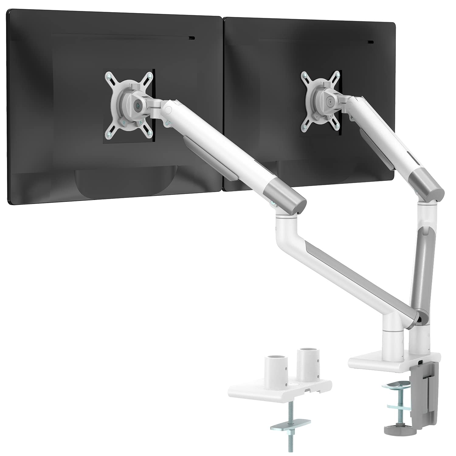 WALI Dual Monitor Stand White Arms Mounts, for 2 Monitors, Mechanical Spring Tension Indicator Fully Adjustable Bracket, Up to 3