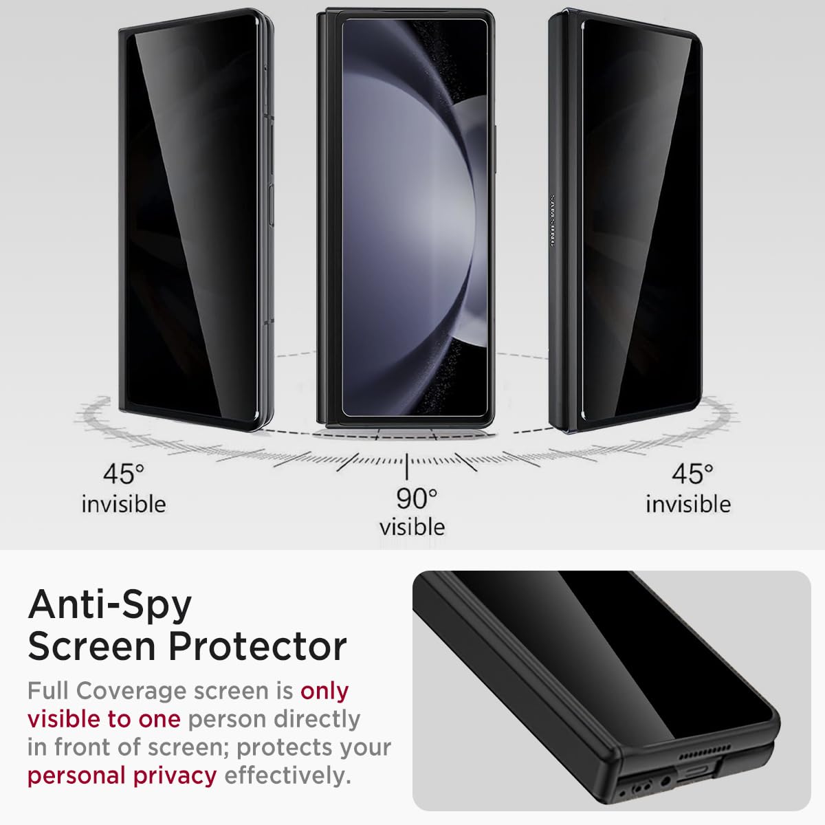 Miimall For Samsung Galaxy Z Fold 5 Case With Privacy Screen Protector, Built In Convenient Adjustable Kickstand & Magnetic Hing