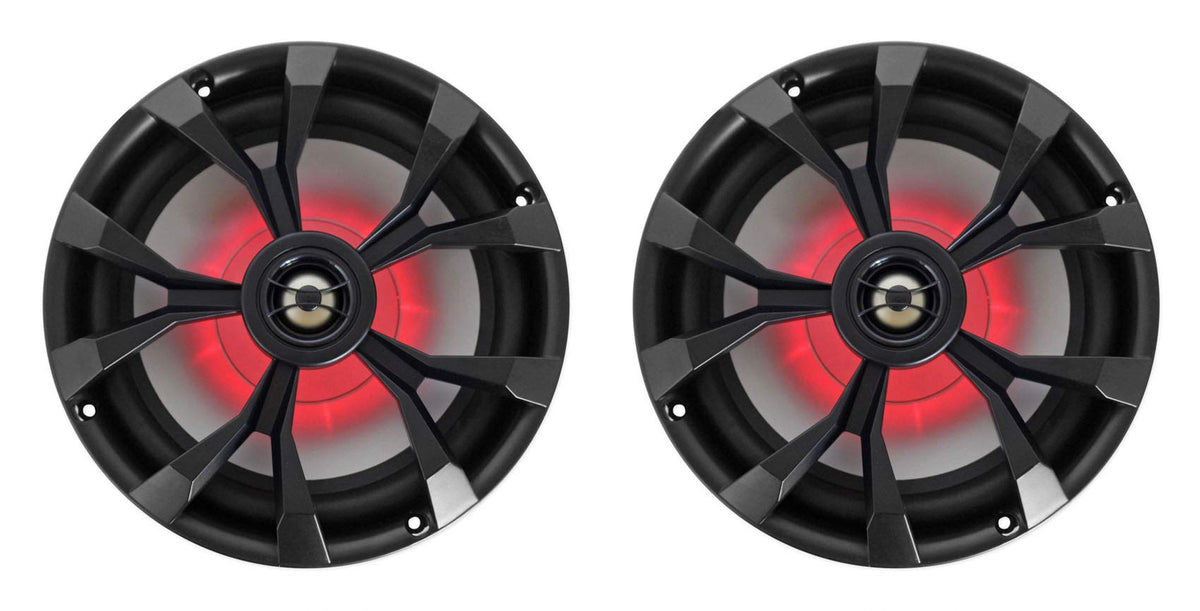 Pair Rockville Rkl80Mb 8'' 900 Watt Black 2 Way Marine Boat Speakers W/Led'S