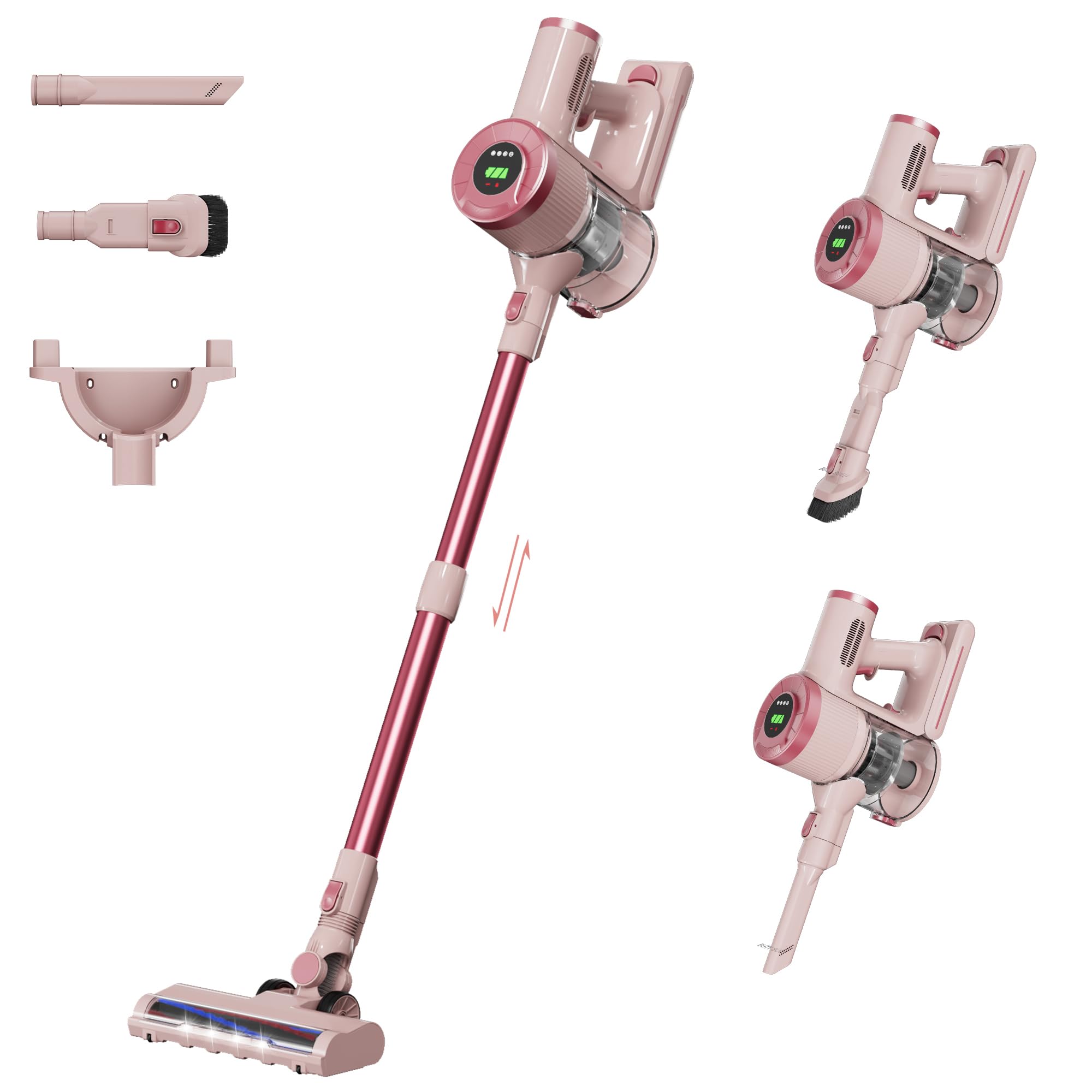 BUTY BULU Cordless Stick Vacuum Cleaner, 30KPa Handheld Rechargeable Battery Lightweight Small Pink Vac Electirc Broom, 40Mins R
