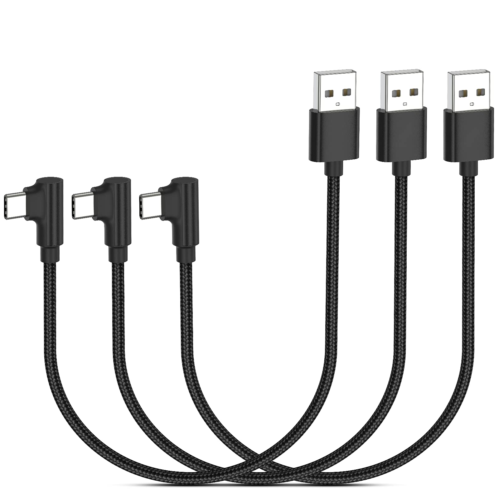 1ft Right Angle USB C Cable Fast Charging, 3 Pack 90 Degree USB A to USB Type C Cord Short 3A Compatible with Samsung Galaxy Not