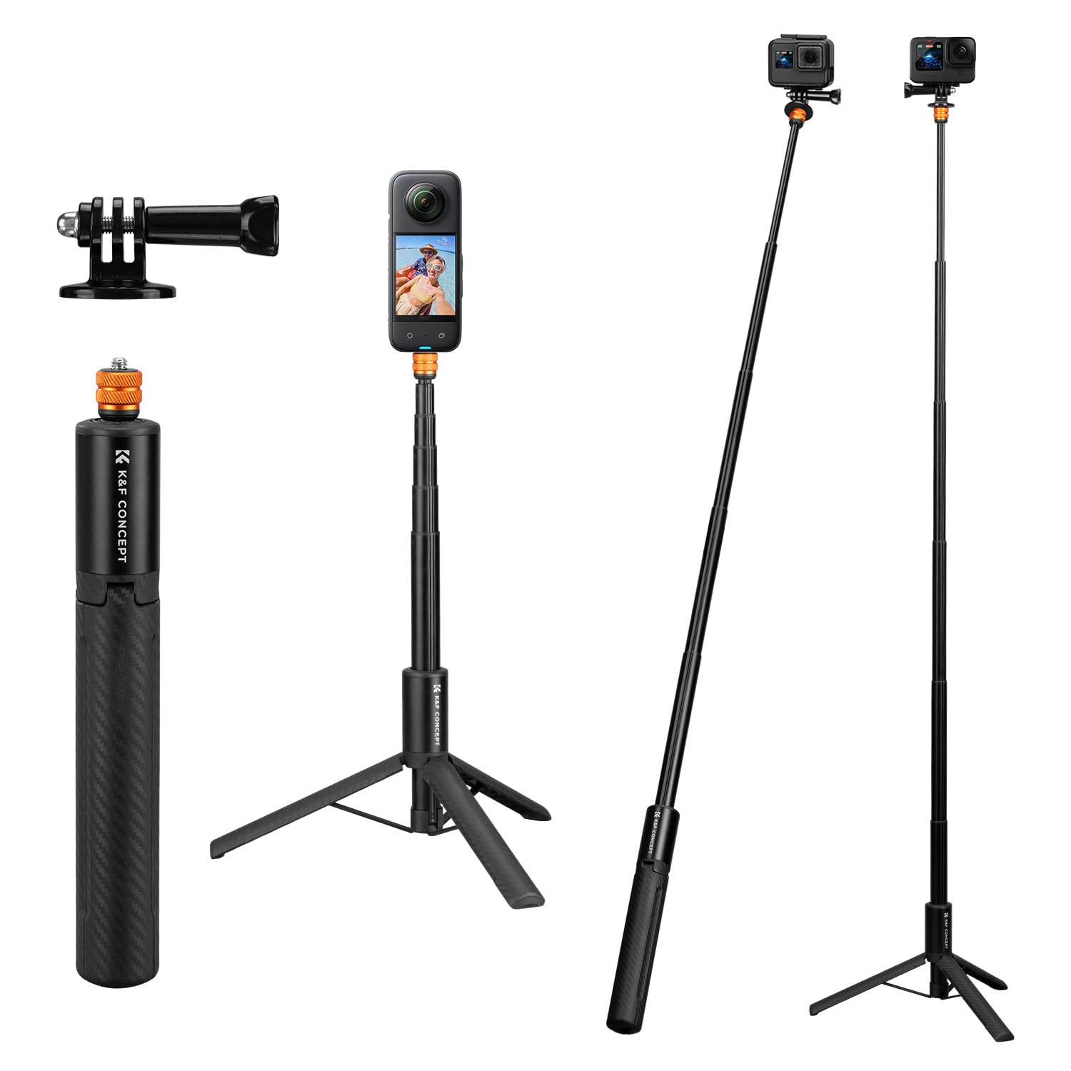 K&F CONCEPT Invisible Selfie Stick, Extension Long Pole(120cm/47.2in) Compatible with Insta360 X5/X4/X3 GoPro Hero 13/12/11 DJI 