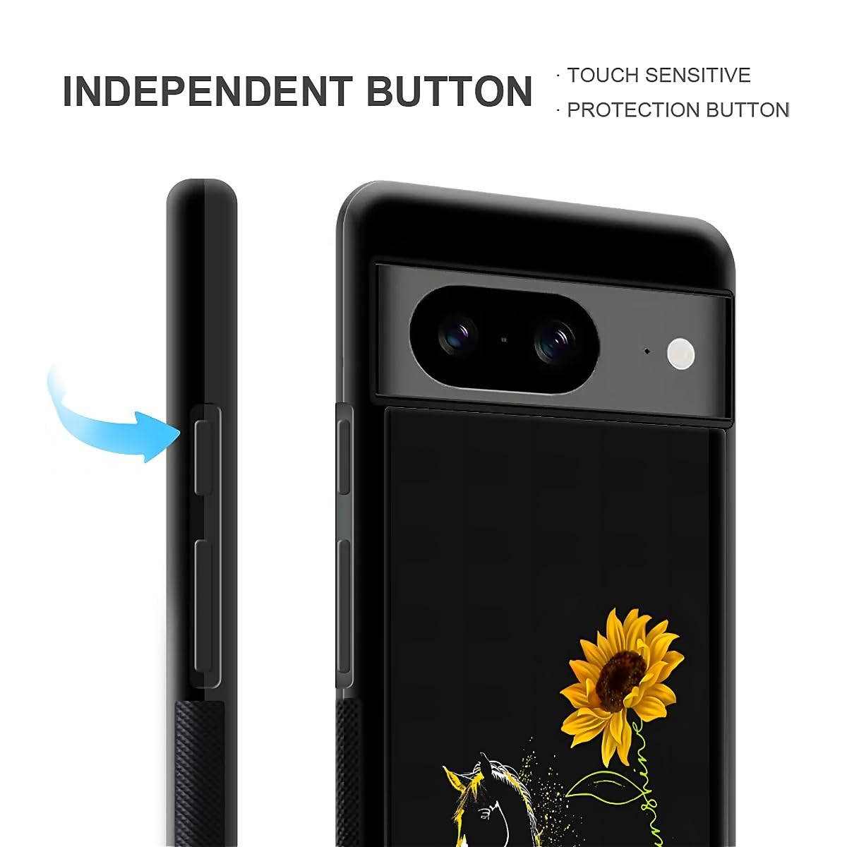 Fkbrcl4U For Google Pixel 8 Case, Horse Sunflower Yellow Sunshine Pattern Graphic Design Girl Boy Soft Silicone Hard Acrylic Sho