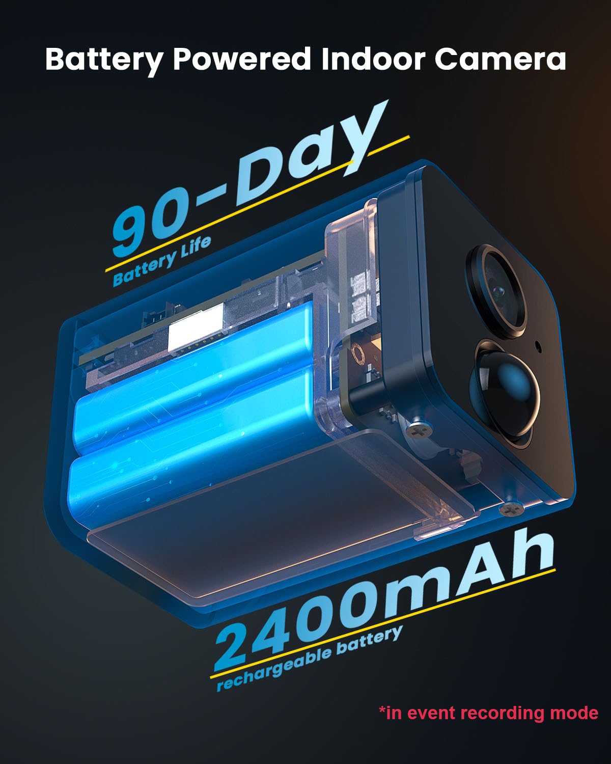 Iegeek Wireless Indoor Cameras For Home Security, Mini Battery Wifi Camera Indoor 1080P, 2 Way Audio, Motion Sensor Alarm, Phone