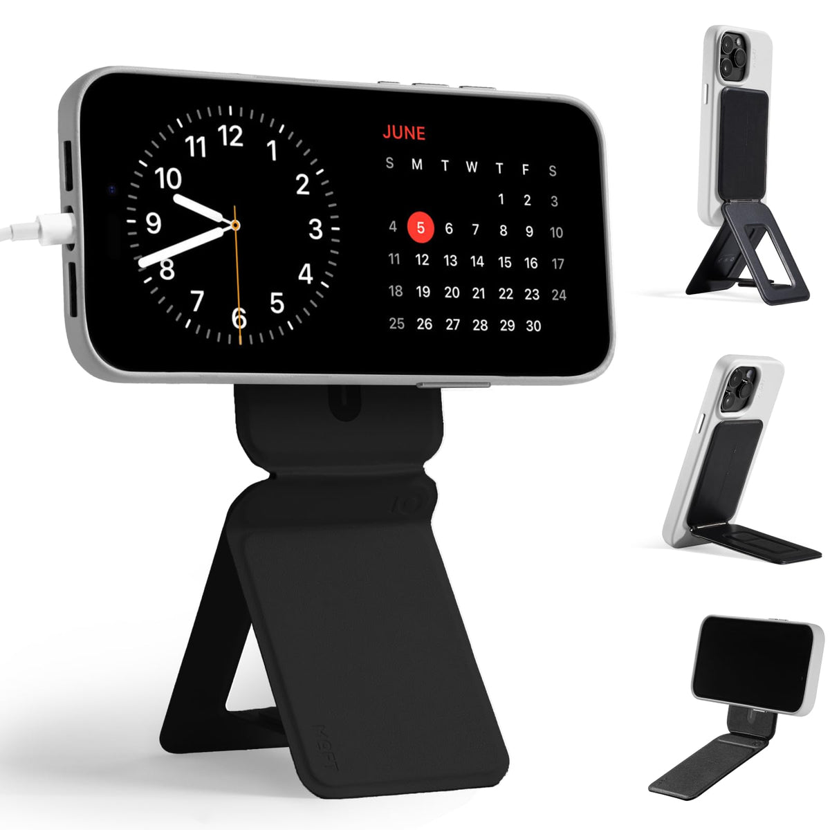Moft Phone Tripod Stand Compatible With Iphone 16/15/14/13/12 Series, Angle Adjustment & Strong Magnets & Magsafe Compatible Movas Invisible Selfie Stick Tripod, Jet Black