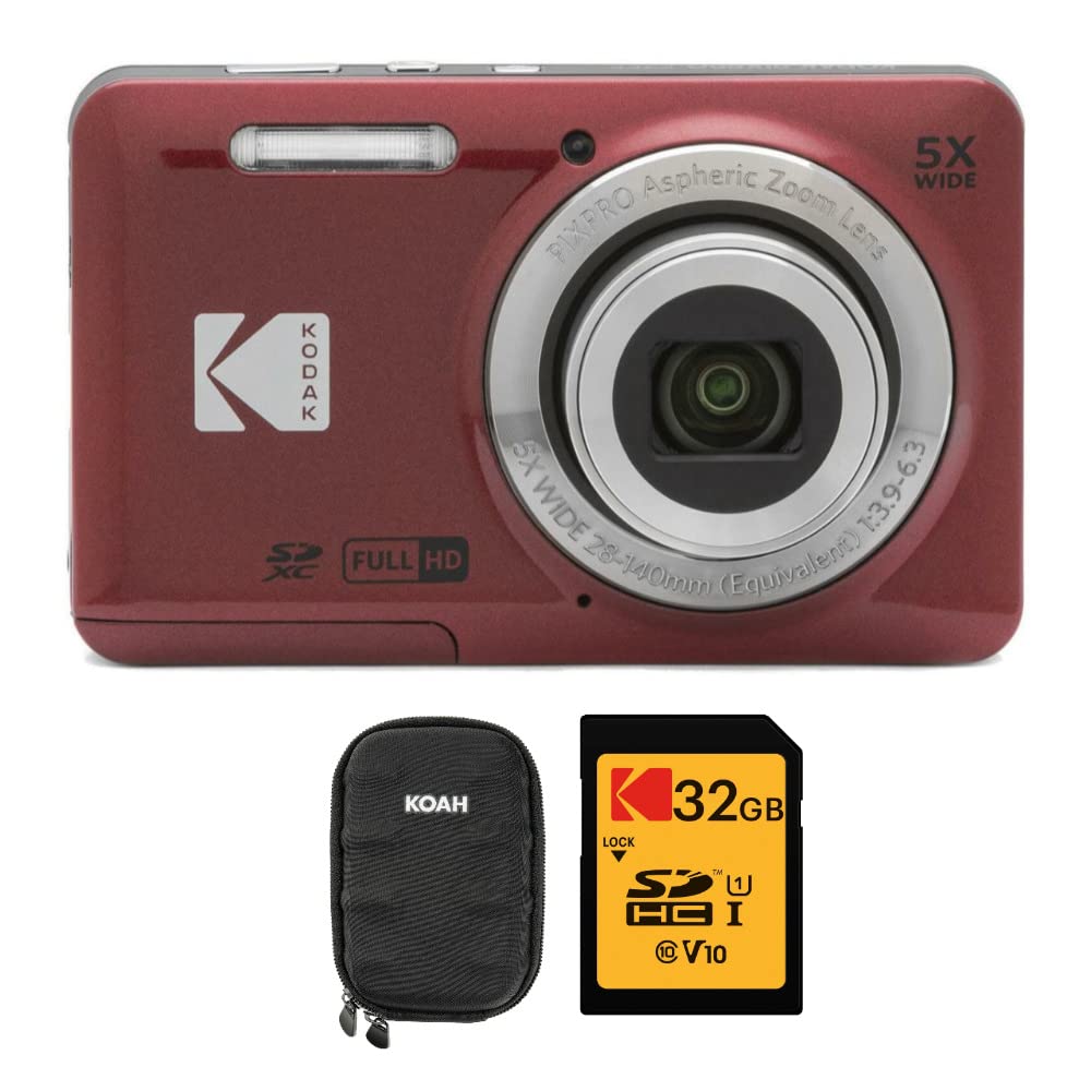 Kodak Pixpro Friendly Zoom Fz55 Digital Camera (Red) With Hard Case And 32Gb Sd Card Bundle (3 Items)