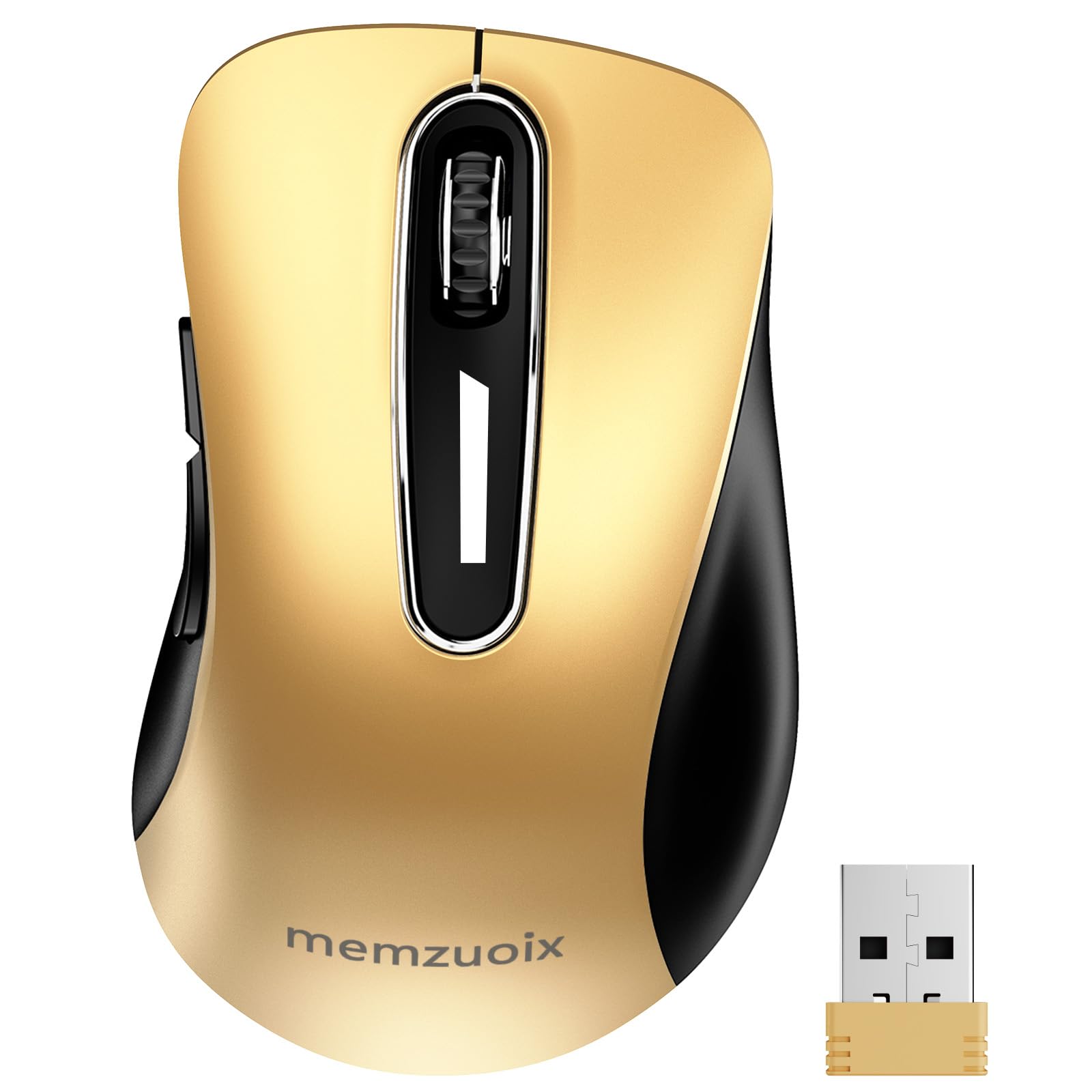 Memzuoix 2.4G Wireless Mouse, 1400 Dpi Mobile Optical Cordless Mouse With Usb Receiver, Portable Computer Mice Wireless Mouse For Laptop, Pc, Desktop, Macbook, 5 Buttons (Gold)