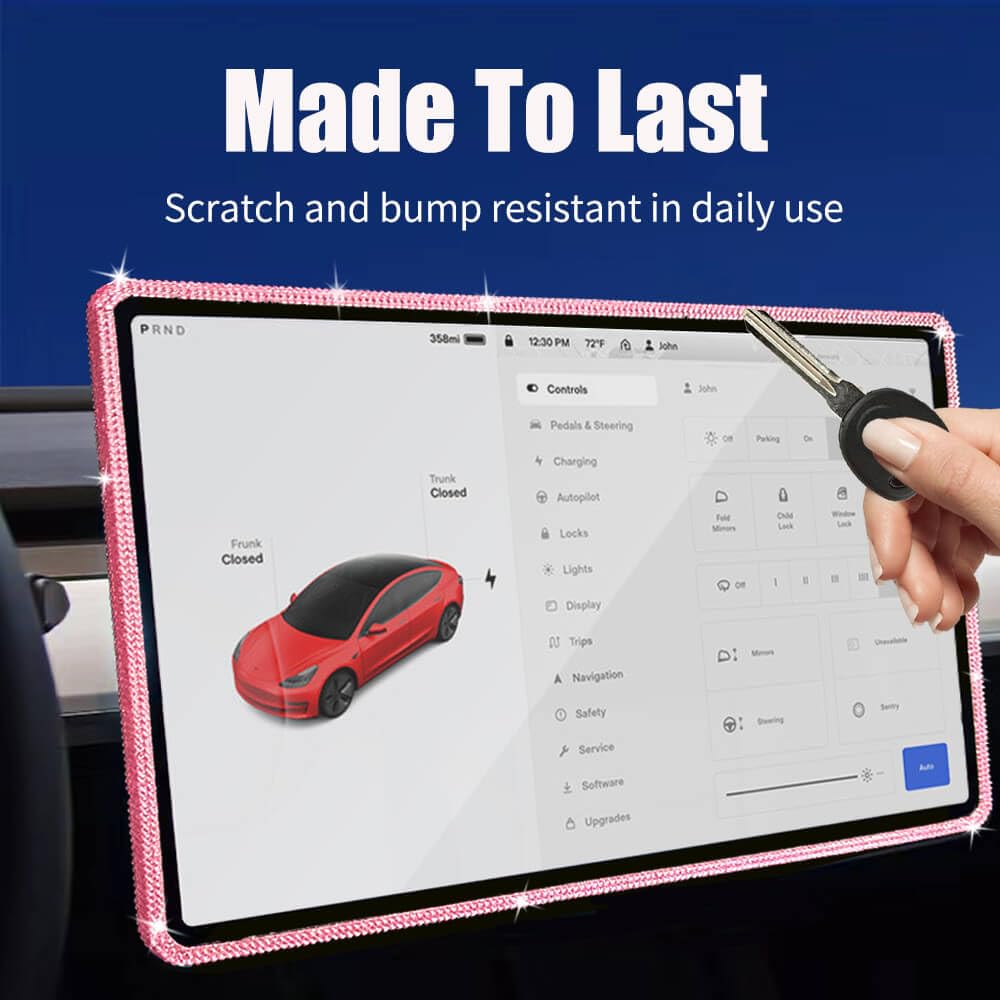 Yeapop Bling Pink Rhinstones Screen Protector For Tesla Model 3 2017 2023 And Model Y, Sparkly Center Console Accessories For 3&