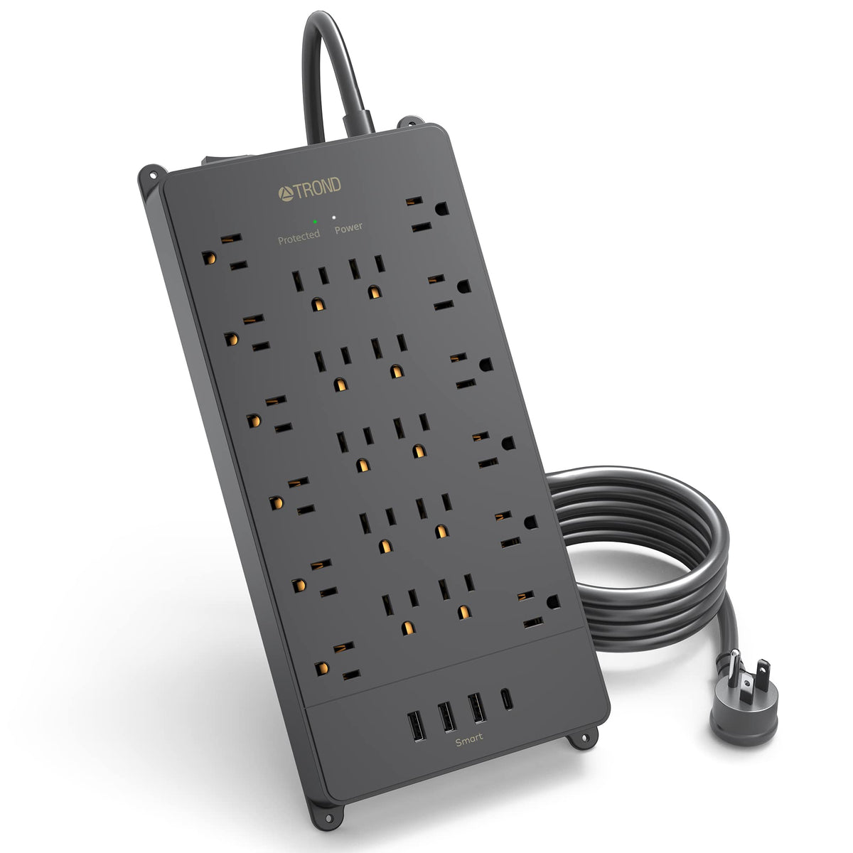 Surge Protector Power Strip - Trond Extension Cord With 22 Outlets And 4 Usb Ports, 1875W/15A, 4000 Joules, 10Ft Flat Plug Heavy