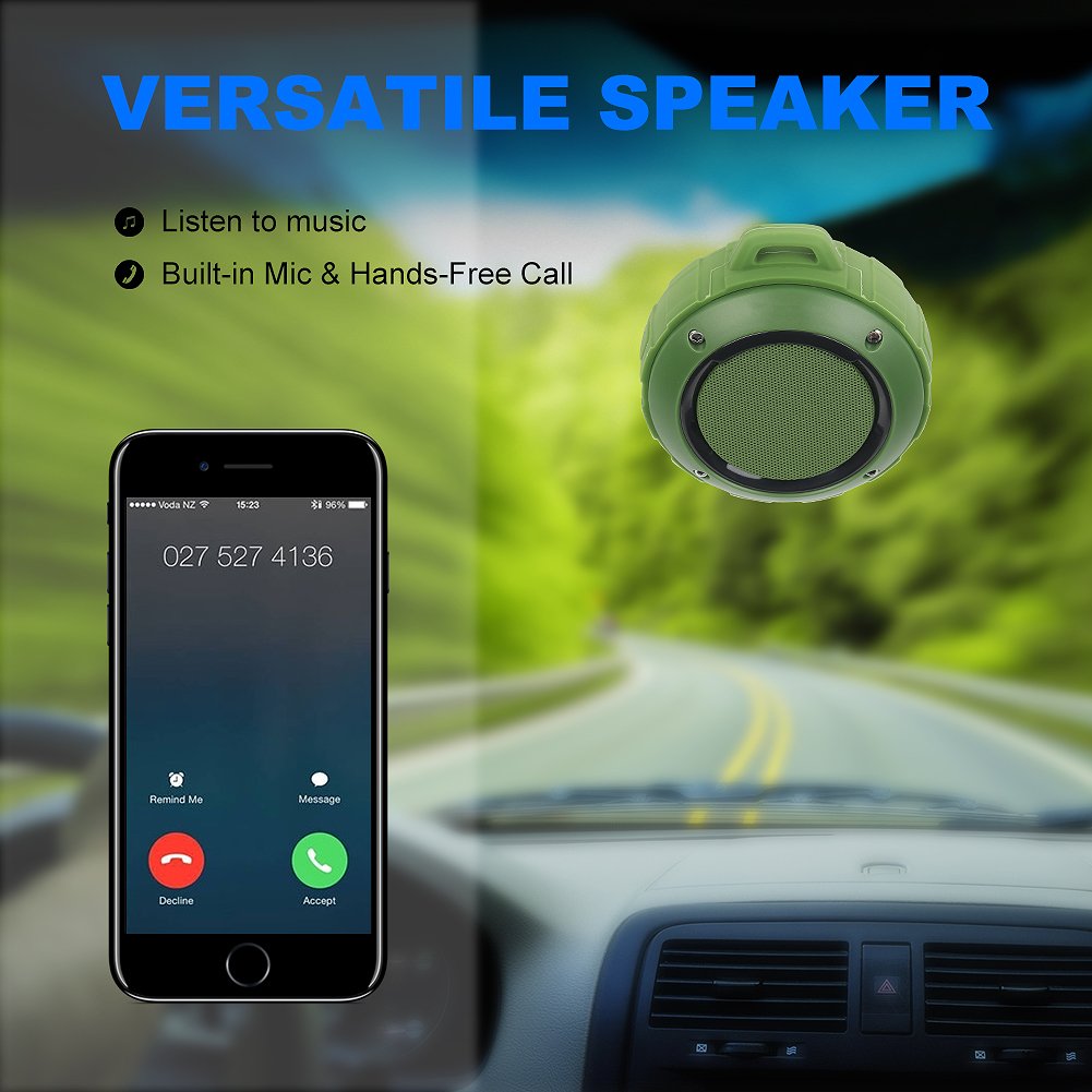 Kunodi Outdoor Waterproof Bluetooth Speaker, Wireless Portable Mini Travel Speaker With Subwoofer, Enhanced Bass, Built In Mic For Sports, Pool, Beach, Hiking, Camping (Green)