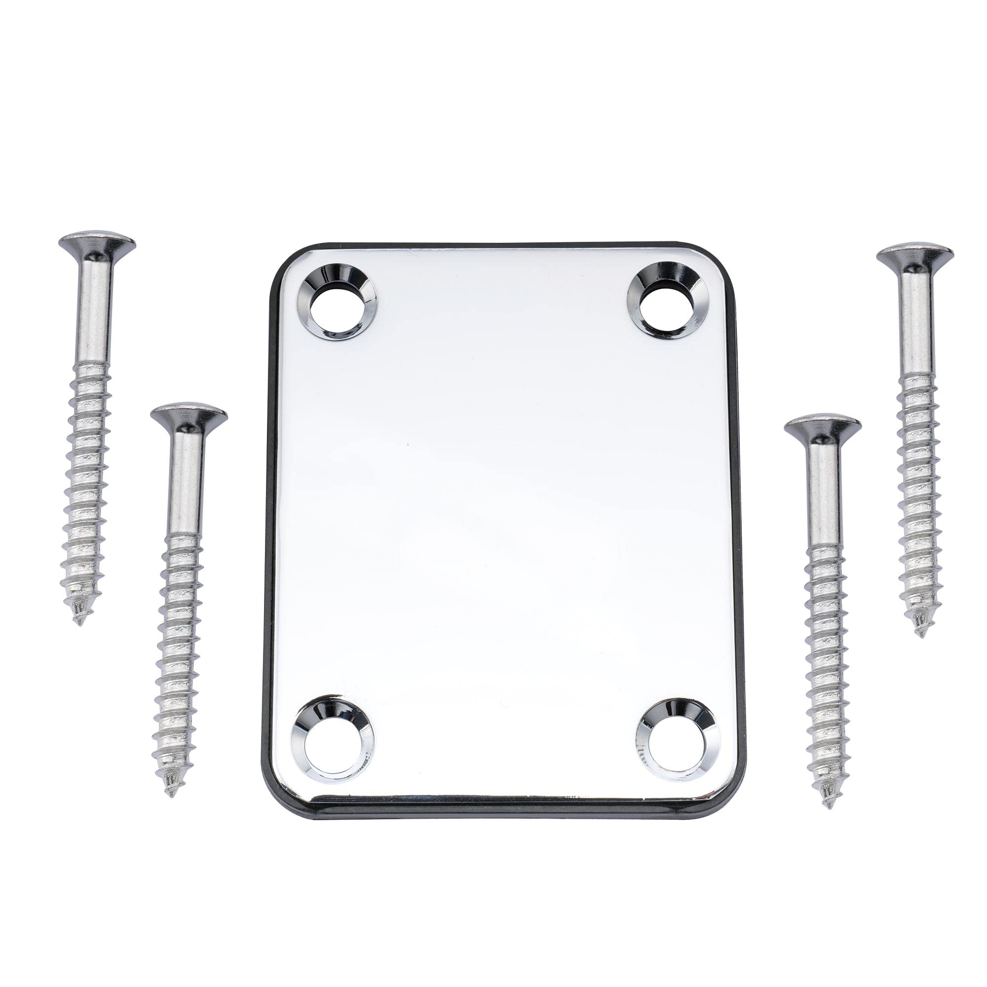 Musiclily 4 Holes Metal Guitar Neck Plate for Fender Strat Tele Electric Guitar or Bass,Chrome