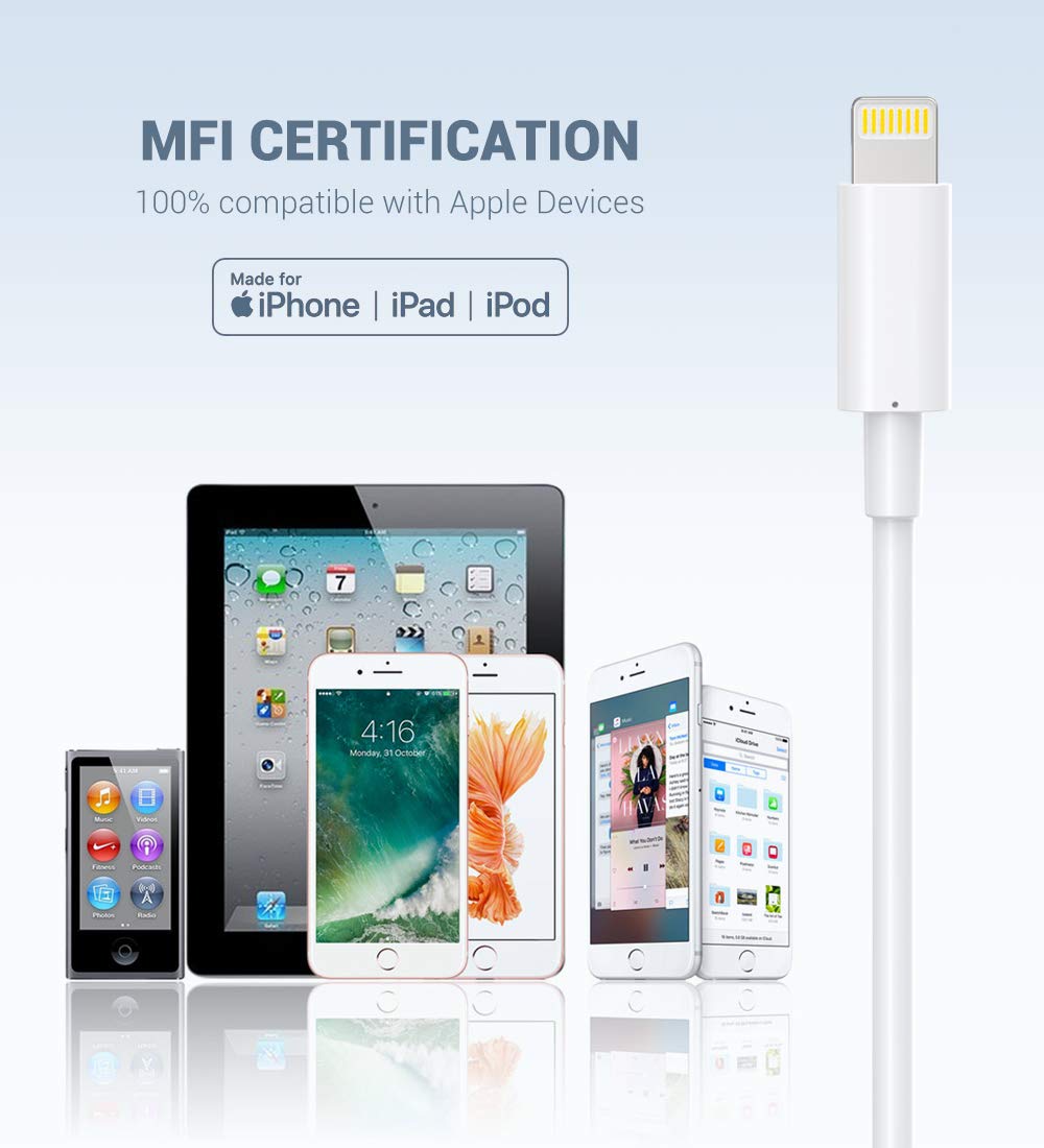 Novtech Lightning Cable Mfi Certified, Iphone Charger 3 Pack 3Ft Lightning To Usb Cable Cord, 2.4Afast Charging Wire Compatible With Iphone 14 13 12 11 Pro Max Mini Se Xs Max Xr X 8 7 6 Plus, White