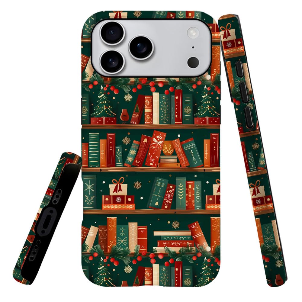 Case Compatible with iPhone 17 Pro Max,Hybrid 2-Layer Hard Shell,Shockproof Soft for Girl Women,Christmas Tree Book Red