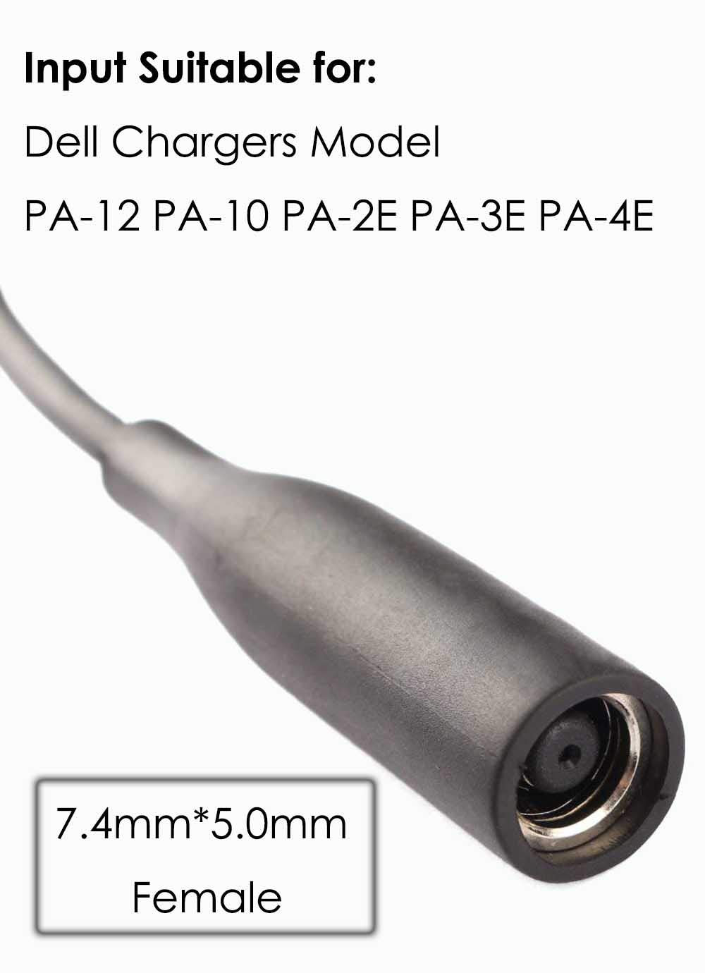 Tip Adapter Converter Cable 7.4 To 4.5Mm For Dell Laptop Power Supply 30W 40W 45W 65W 90W 120W 135W D5G6M 0D5G6M M3800 Xps 12 13 9350 3960 15 5930 5950 Inspiron 11 13 14 15 17 3000 5000 7000 [2Pack]