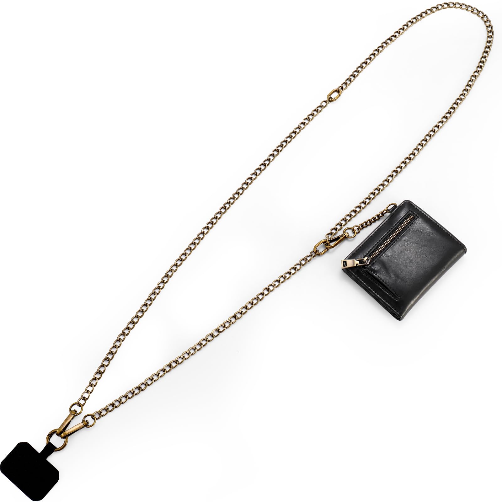 Diaclara Clip And Go Chain Phone Strap With Zipper Pouch  Stylish Crossbody Adjustable Chain Lanyard With Leather Wallet For All