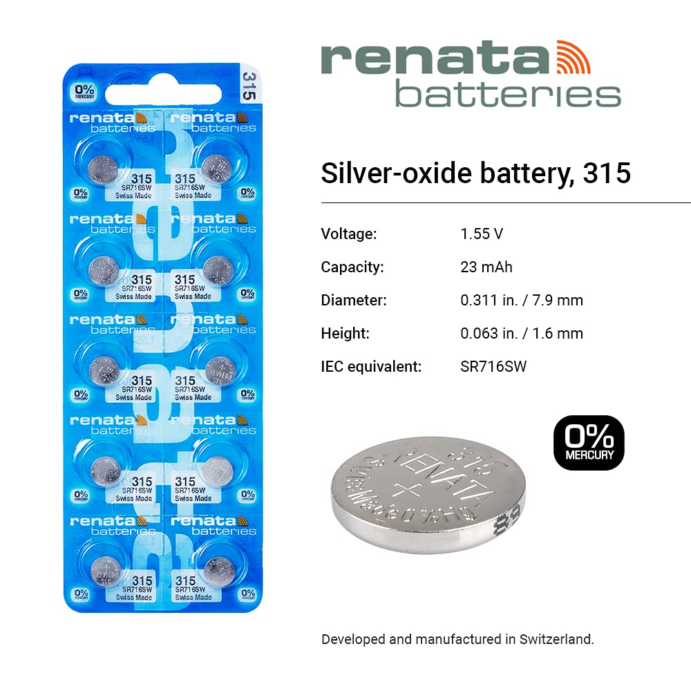 Renata Batteries 315 Silver Oxide Watch Battery (5 Pack)