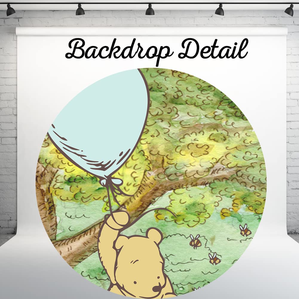 Classic Pooh Giant Book Backdrop Vintage Hundred Acre Wood Background Winnie Bear With Blue Balloon Banner Boys Baby Shower Birt