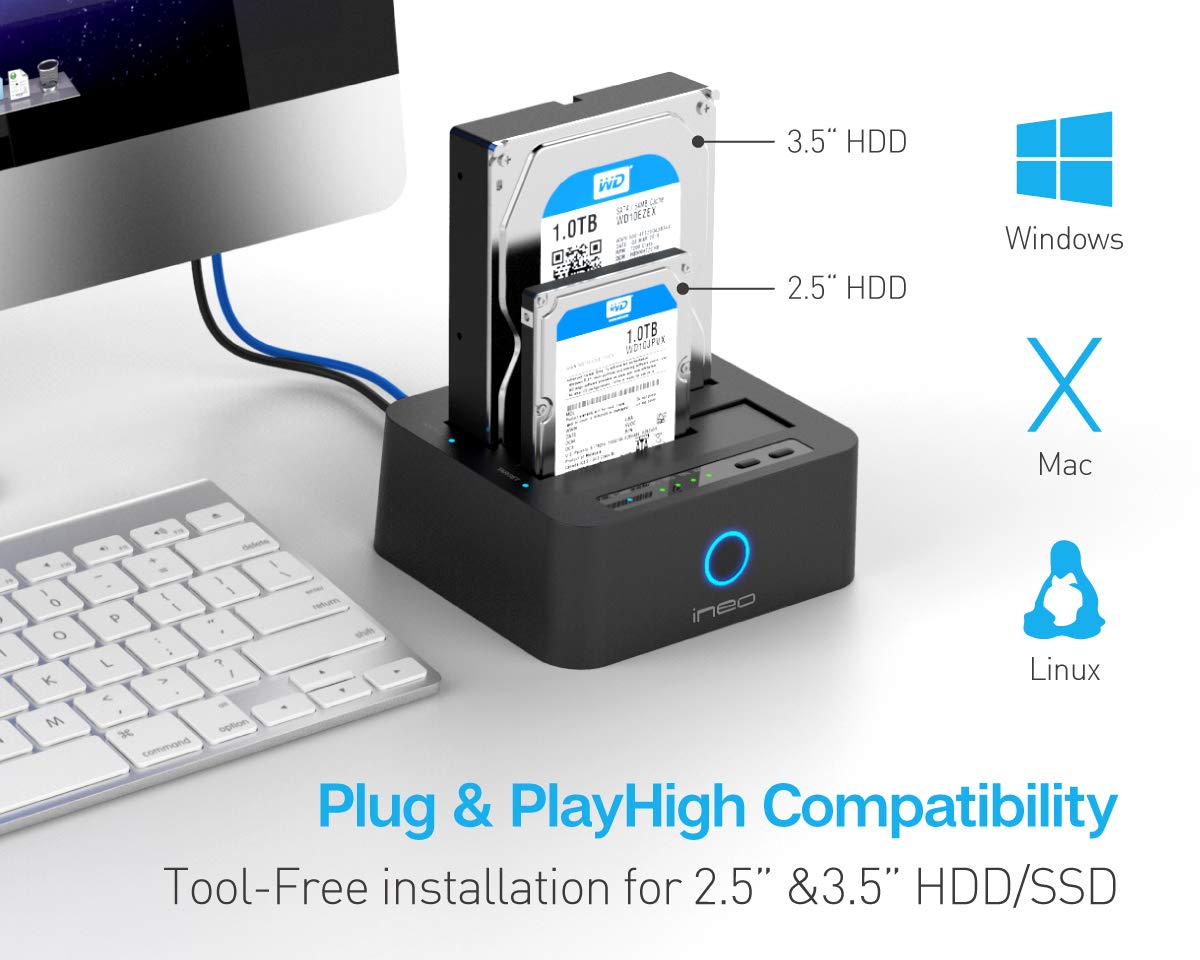 Ineo Usb 3.1 Gen1 To Sata 2.5 Or 3.5 Inch Ssd/Hdd Docking Station (Clone Docking)