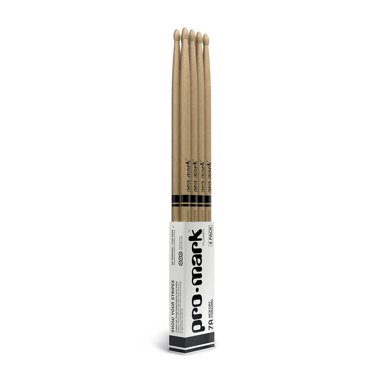 Promark Drum Sticks   Classic Forward 7A Hickory Drumsticks, Oval Wood Tip, Buy 3 Pairs Get 1 Free