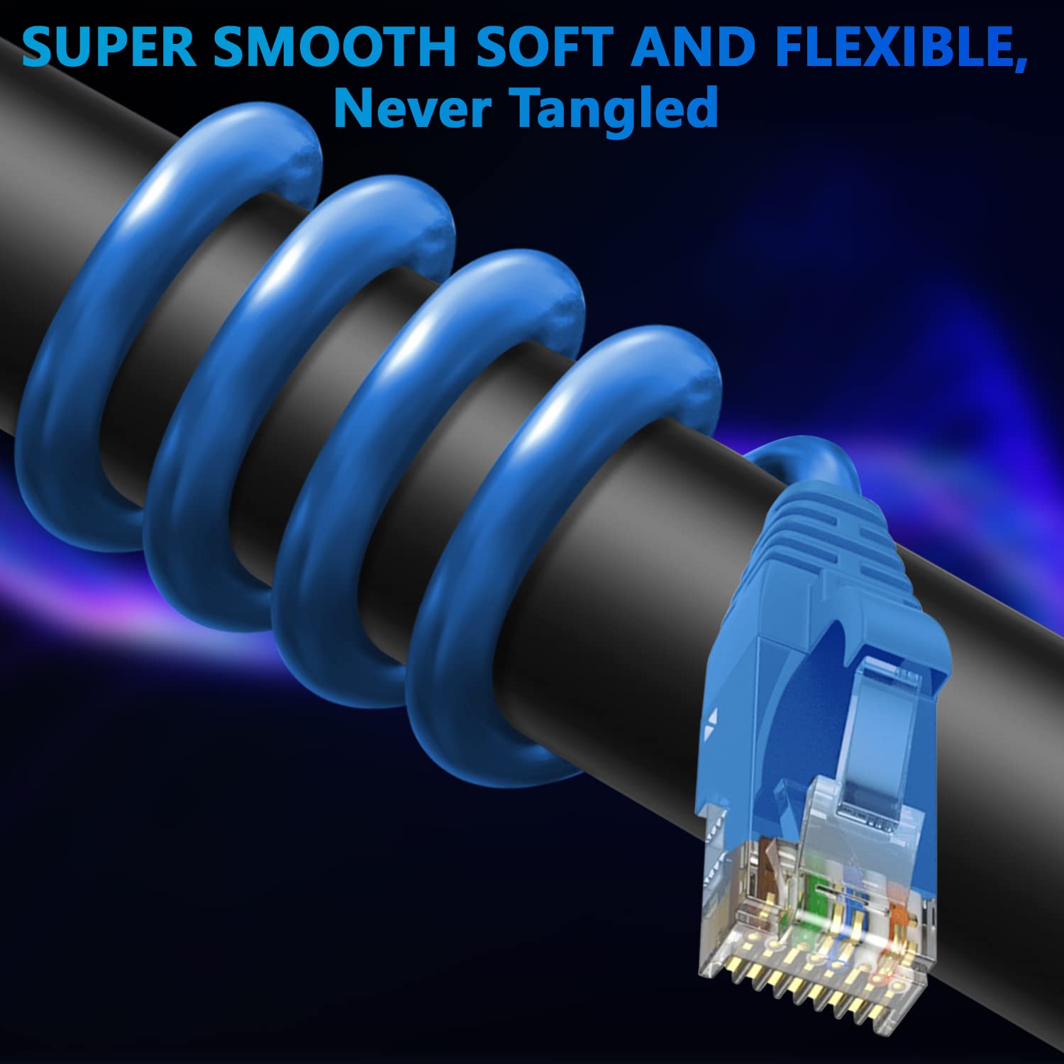 Adoreen Cat 6 Ethernet Cable 35 Ft Blue, High Speed Long Internet Network Cable(6 Colors To Select) Soft Flexible Sturdy, Poe, Rj45 Cat 5 5E Patch Cable Cord, Tangle Free Tight Connection+15 Ties