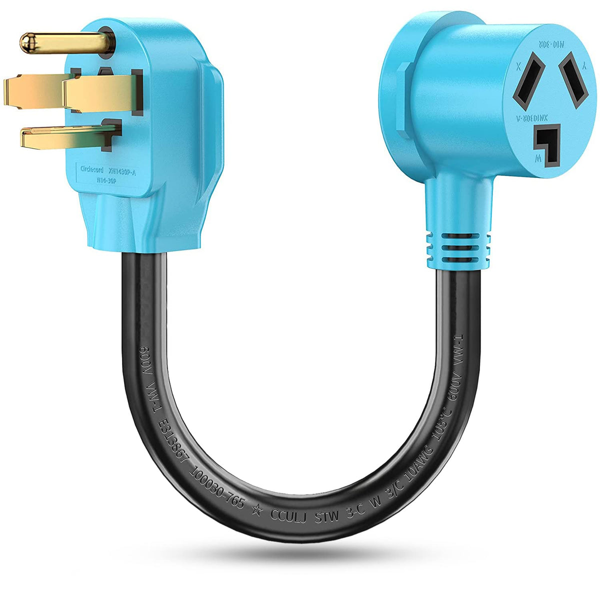 Circlecord Dryer Adapter Cord 3 Prong To 4 Prong Blue, 3P Older Dryer To 4P Newer House, Dryer Convert Cord Nema 14 30P Plug To