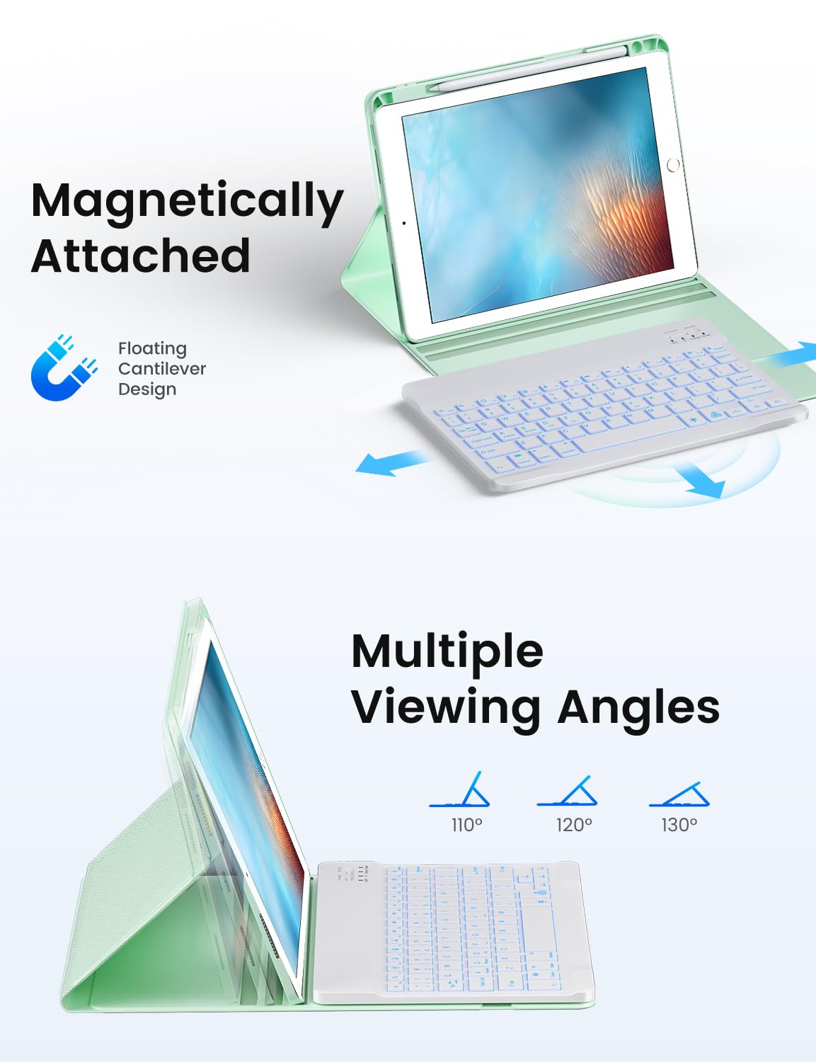 Oyeeice For Ipad 6Th Generation Case With Keyboard 9.7 Inch   Detachable Backlit Keyboard, Smart Folio Cover With Pencil Holder