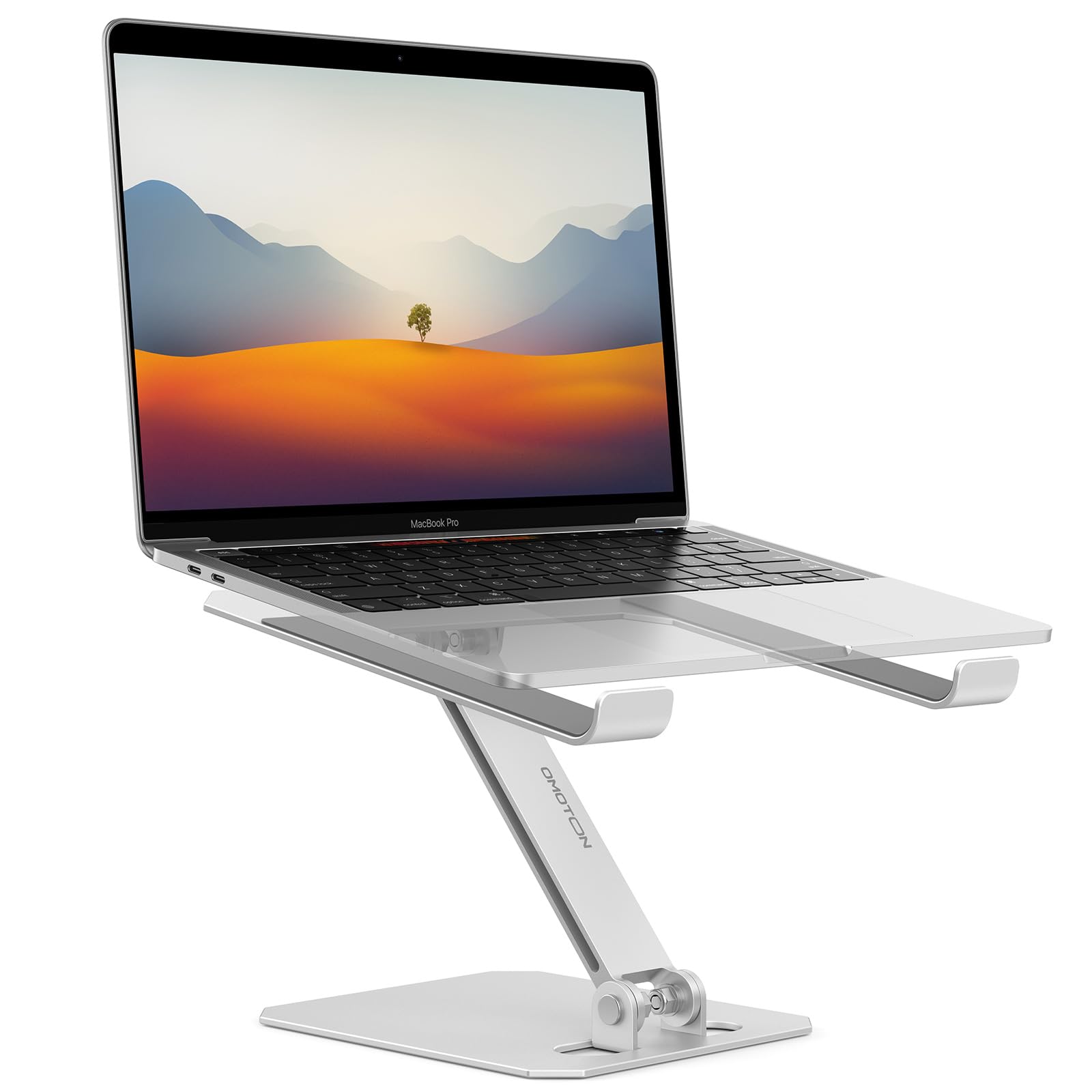 Omoton Laptop Stand For Desk, Ergonomic Adjustable Computer Stand Aluminum Portable Desktop Laptop Riser Holder For Macbook Air Pro, Dell, Hp And All Tablets Up To 15.6', Glossy Silver