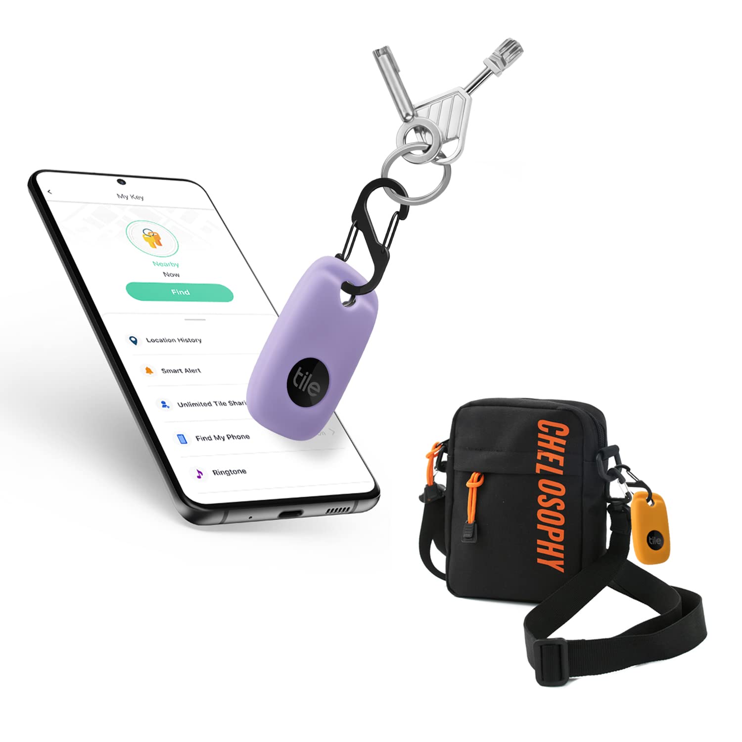 Geiomoo Silicone Case For Tile Pro 2022 Tracker, Soft Flexible Scratch Resistant Cover With Carabiner (2 Pack Orange+Lilac)