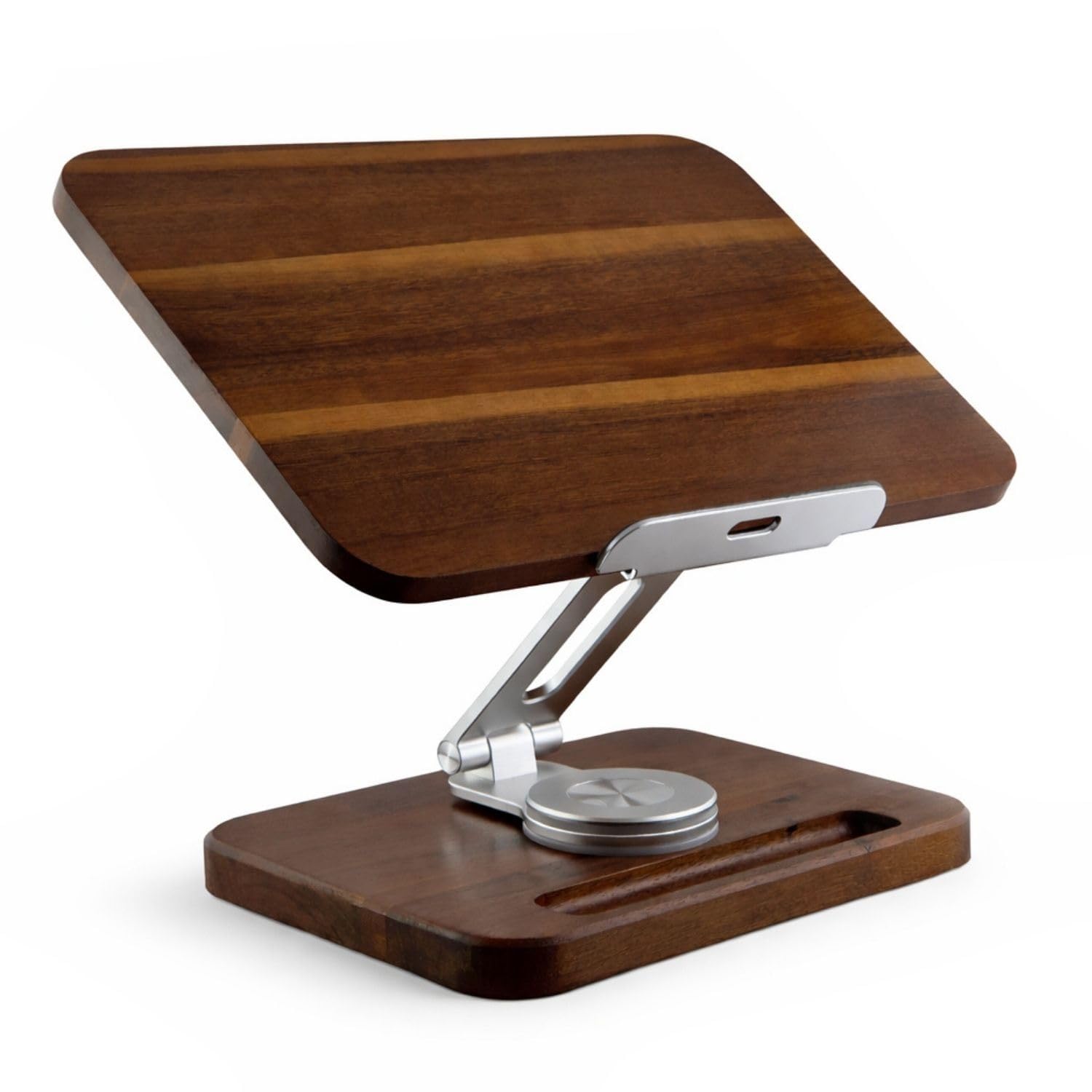 Birchline Wooden Laptop & Notebook Stand for Desk  360 Rotating Walnut Base, Adjustable Ergonomic Riser Reduce Neck Shoulder St